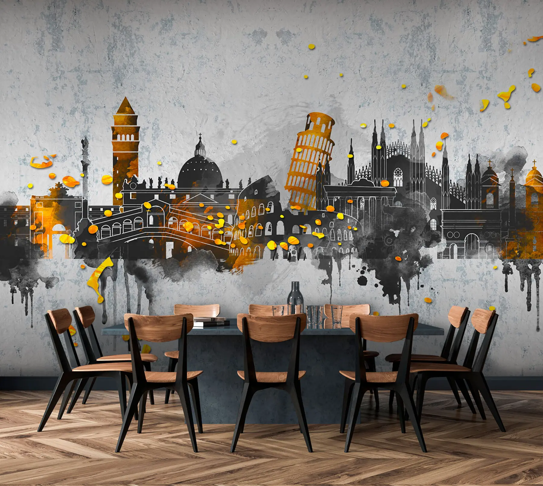 fototapet Siluete întunecate ale atracțiilor orașelor celebre u74881