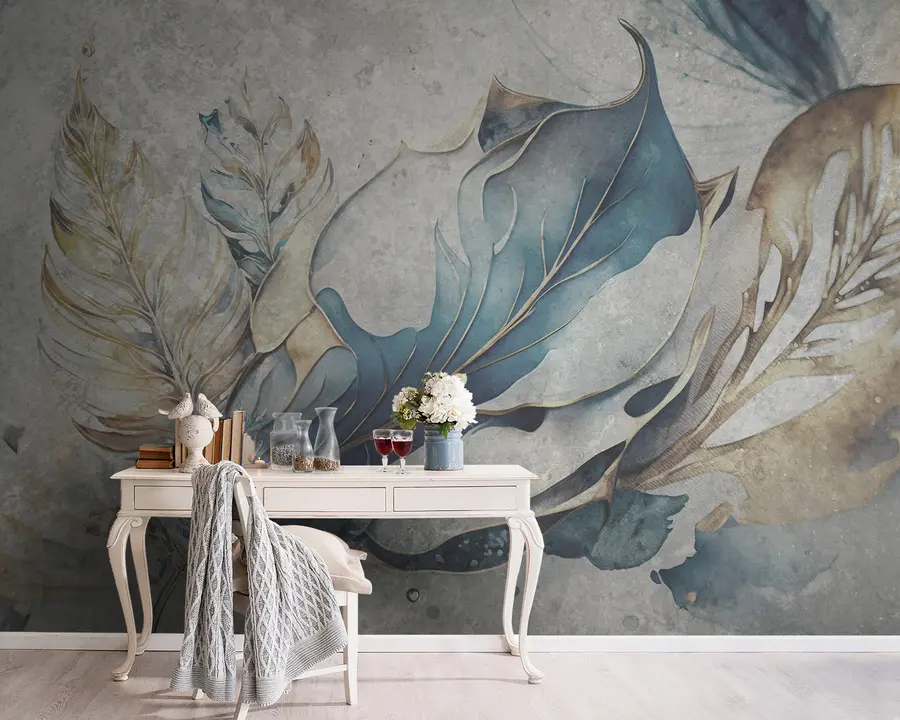 fototapet Flori mari de acuarelă pe un perete de beton u93998