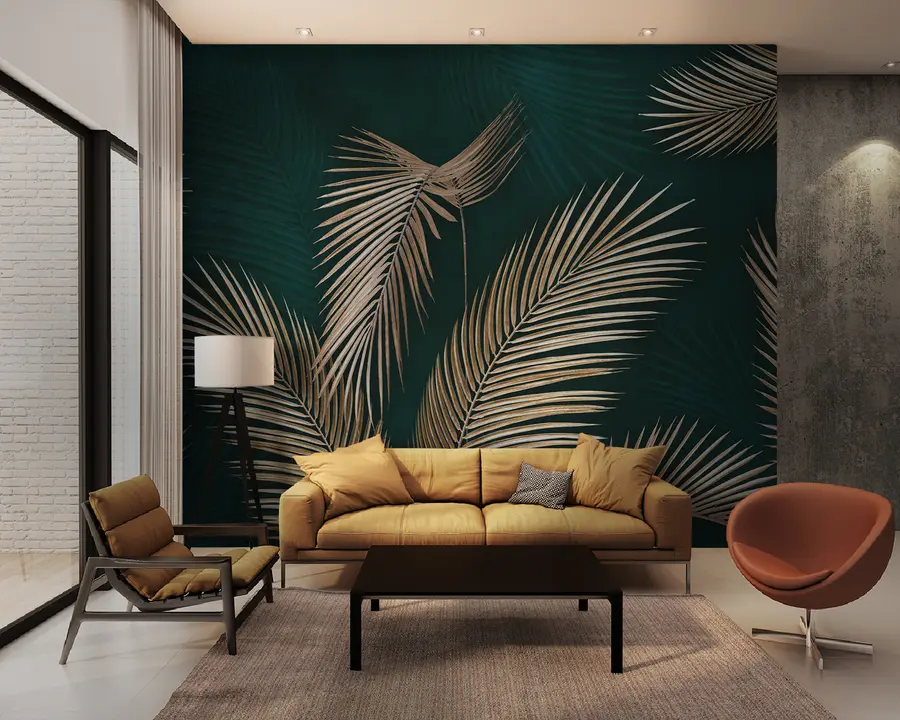 fototapet Frunze tropicale pe un fundal întunecat u94012