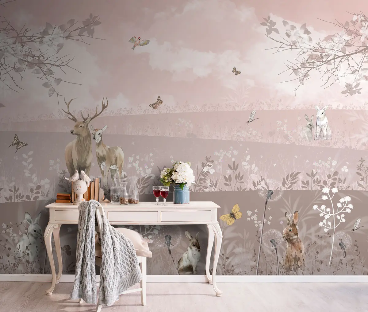 fototapet Lumea roz visătoare cu căprioară u94165
