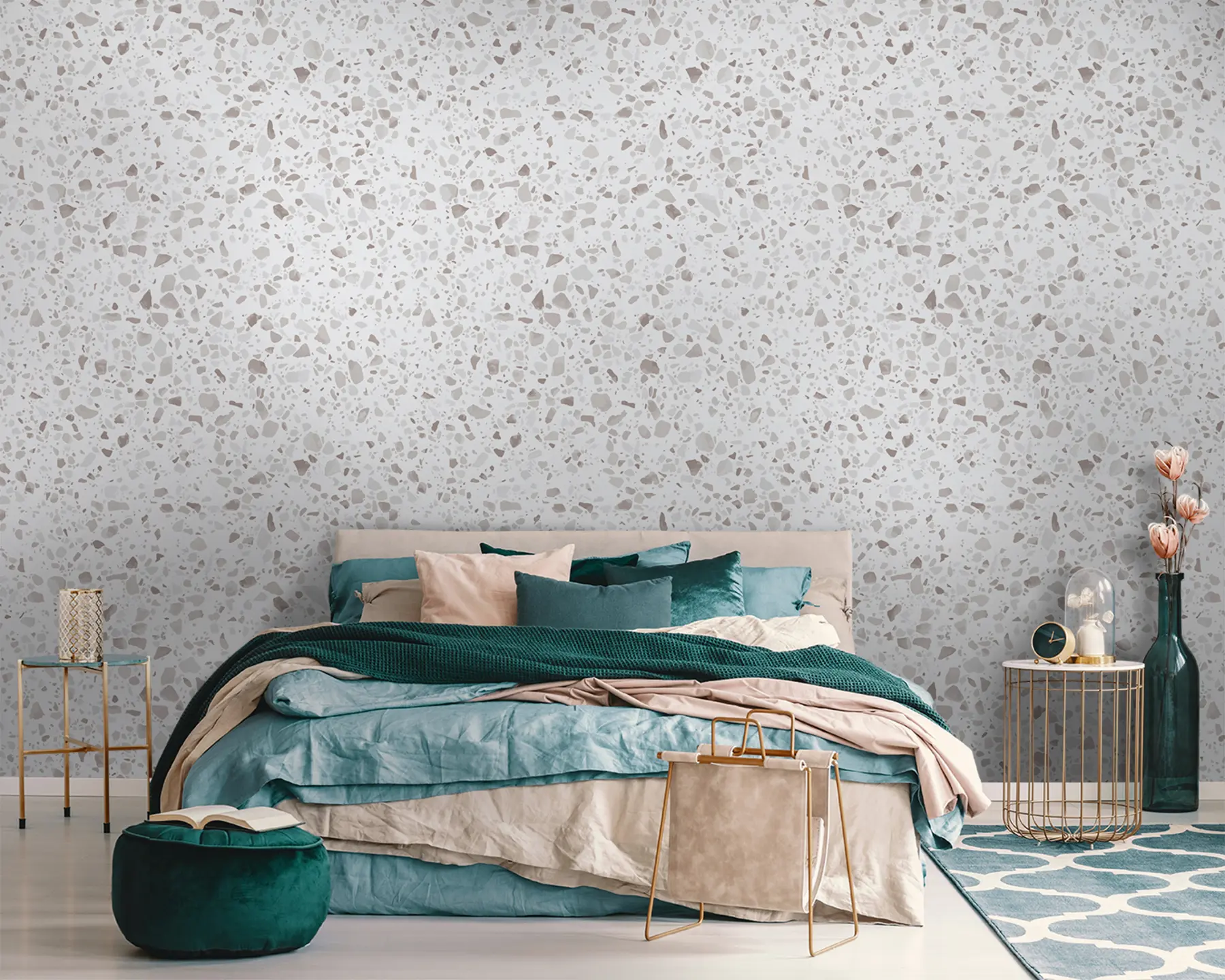 fototapet Plăci terrazzo, mozaic cu pietre naturale, granit, marmură, cuarț, beton u94304