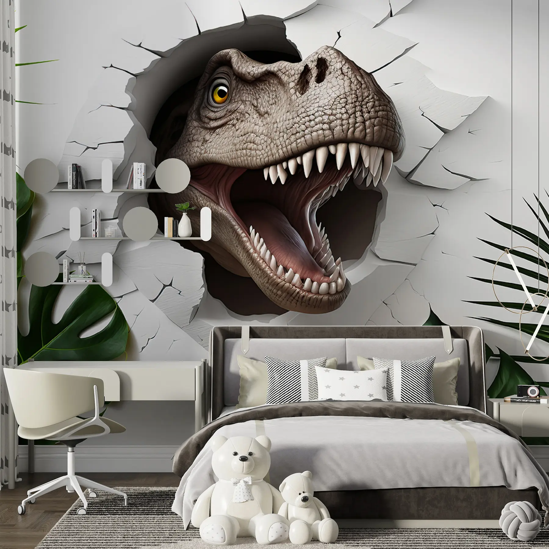 fototapet 3D dinozaur și frunze u94772