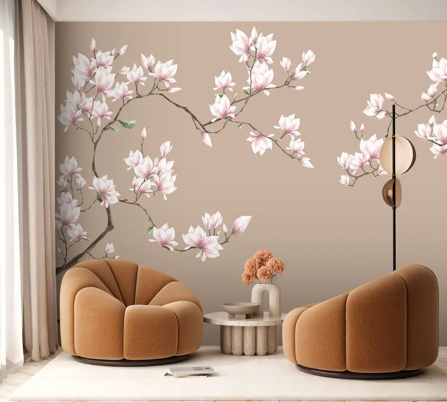 fototapet Ramuri înflorite de magnolie roz u94363
