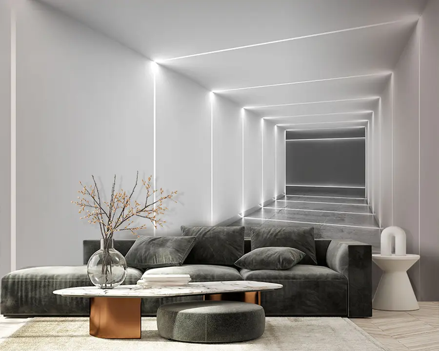 fototapet Tunel alb cu podea din beton lustruit u95075