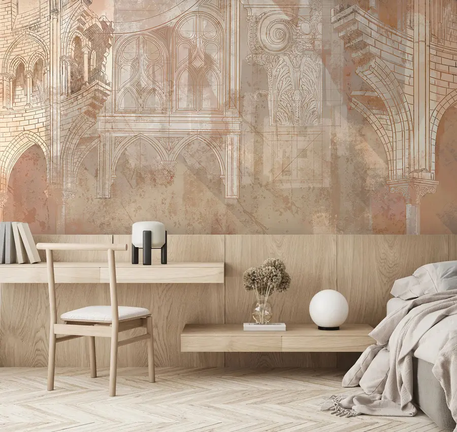 fototapet Desen de artă arhitecturală de coloane și monogramă u95126