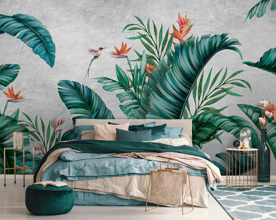 fototapet Plante și păsări exotice, junglă și natură sălbatică. u95153