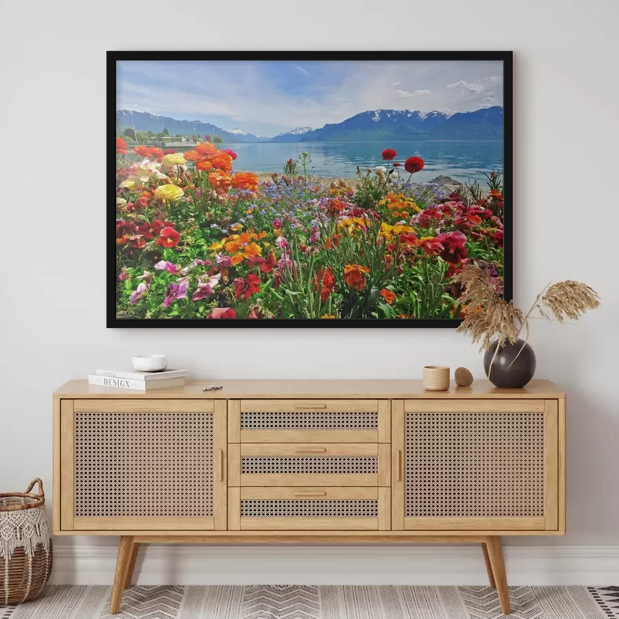 fototapet Apă, cer și floare f00006