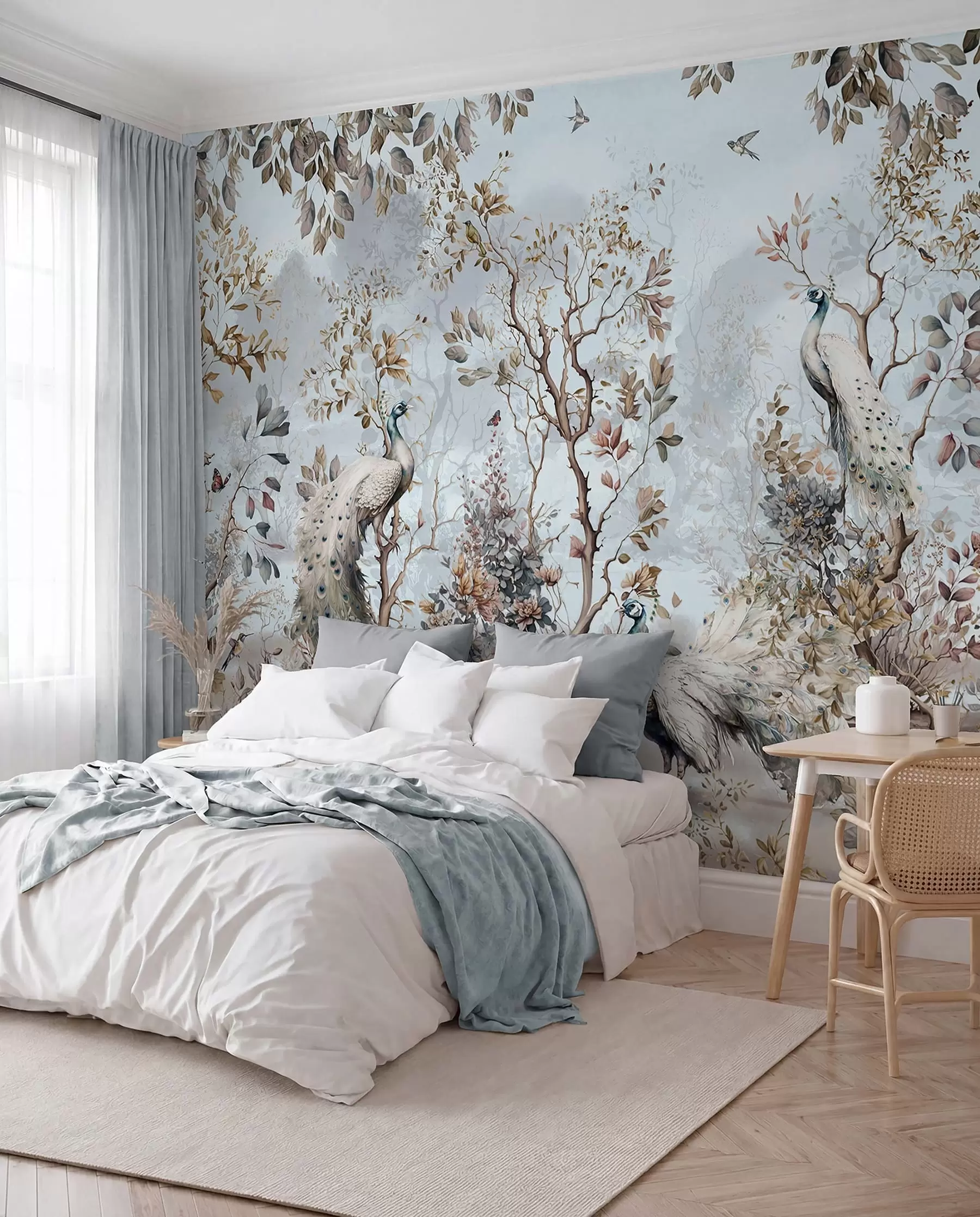 fototapet Chinoiserie Plante și păuni în stil chinezesc u94849