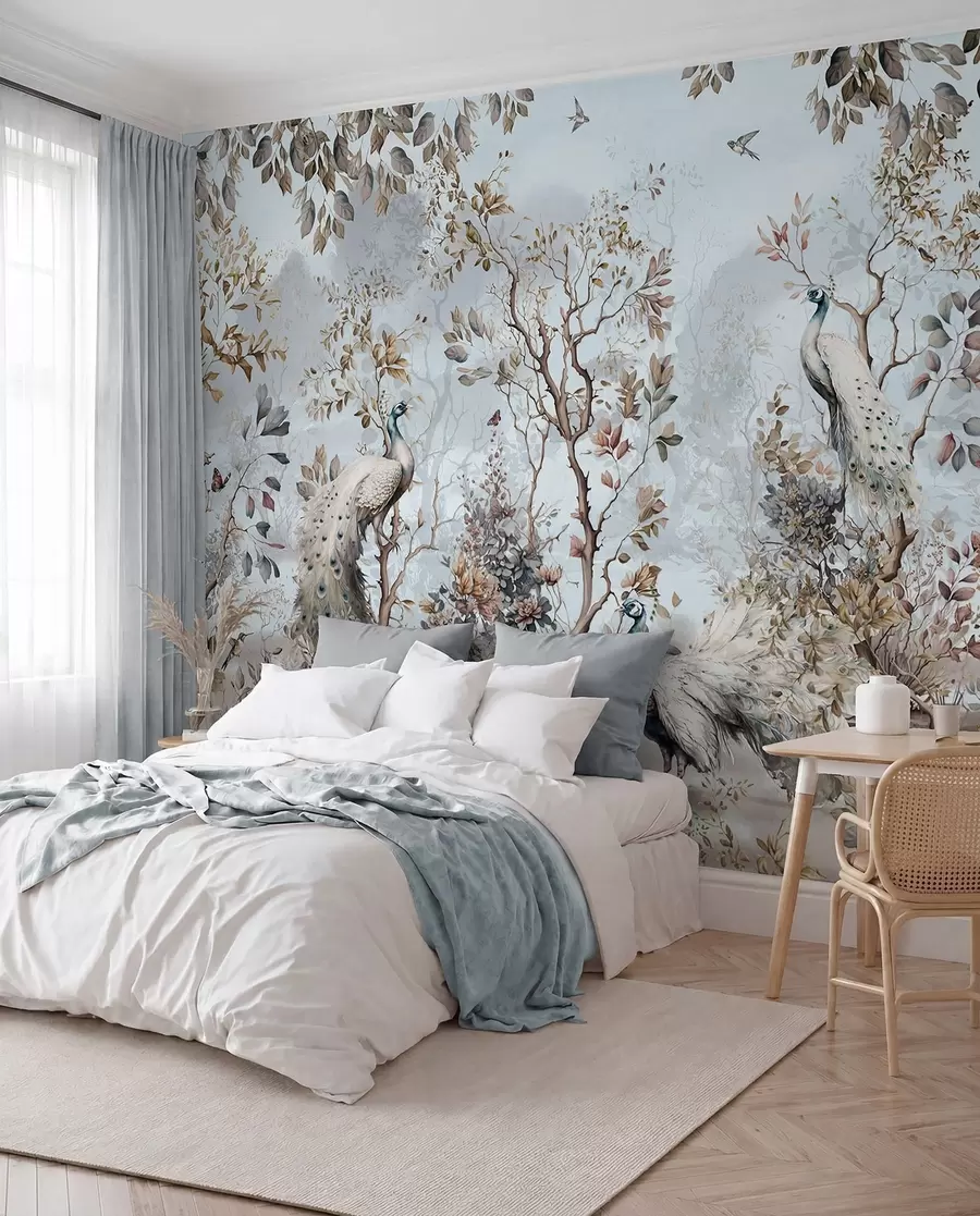 fototapet Chinoiserie Plante și păuni în stil chinezesc u94849