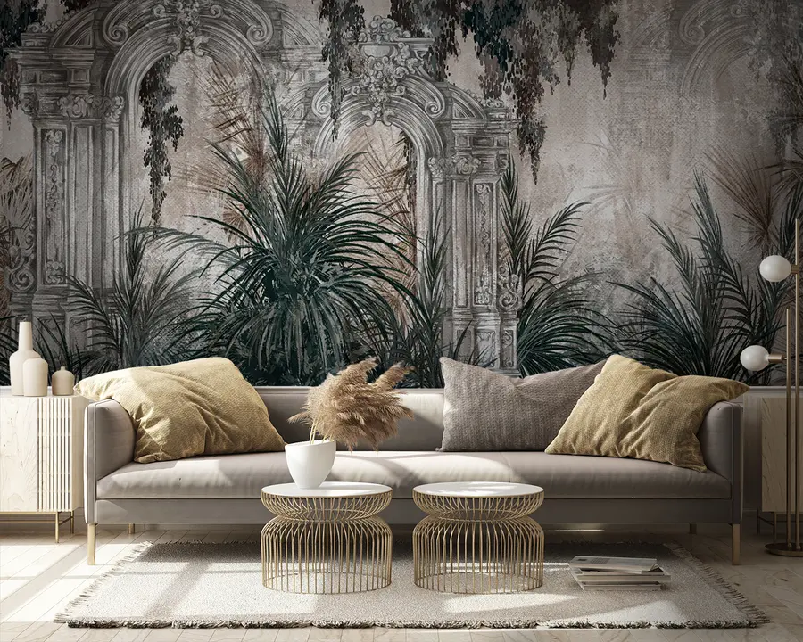fototapet Arhitectură antică cu frunze tropicale u95500