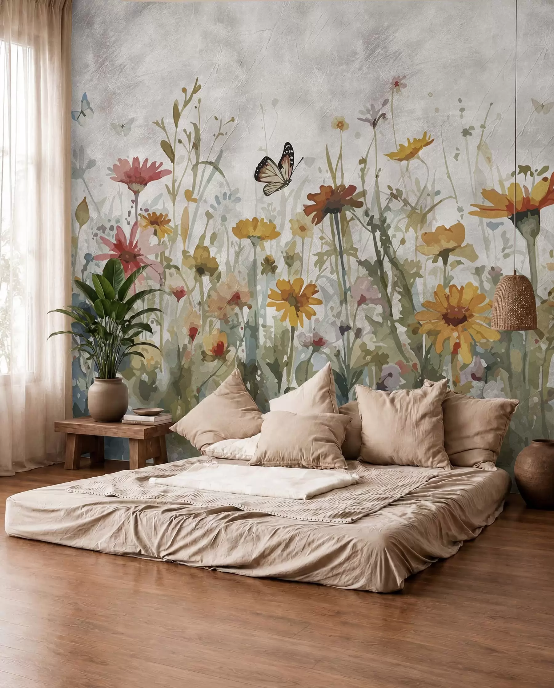 fototapet Fluturi printre flori u95406