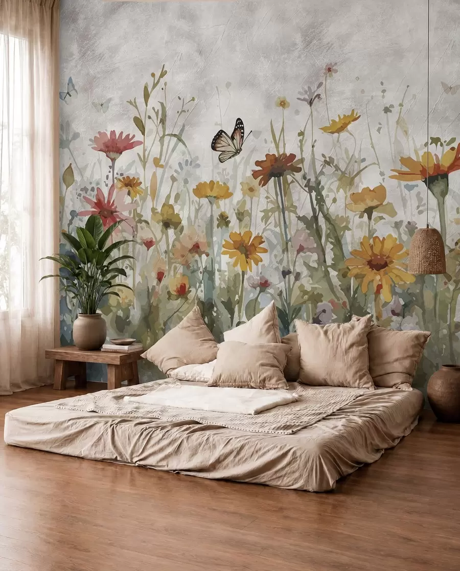 fototapet Fluturi printre flori u95406