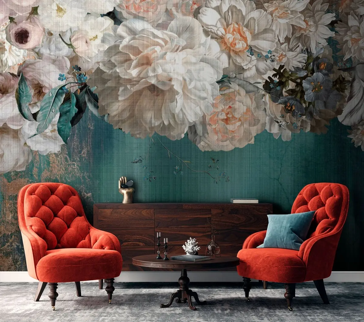 fototapet Buchet mare luxuriant de flori cu textură grunge u95430