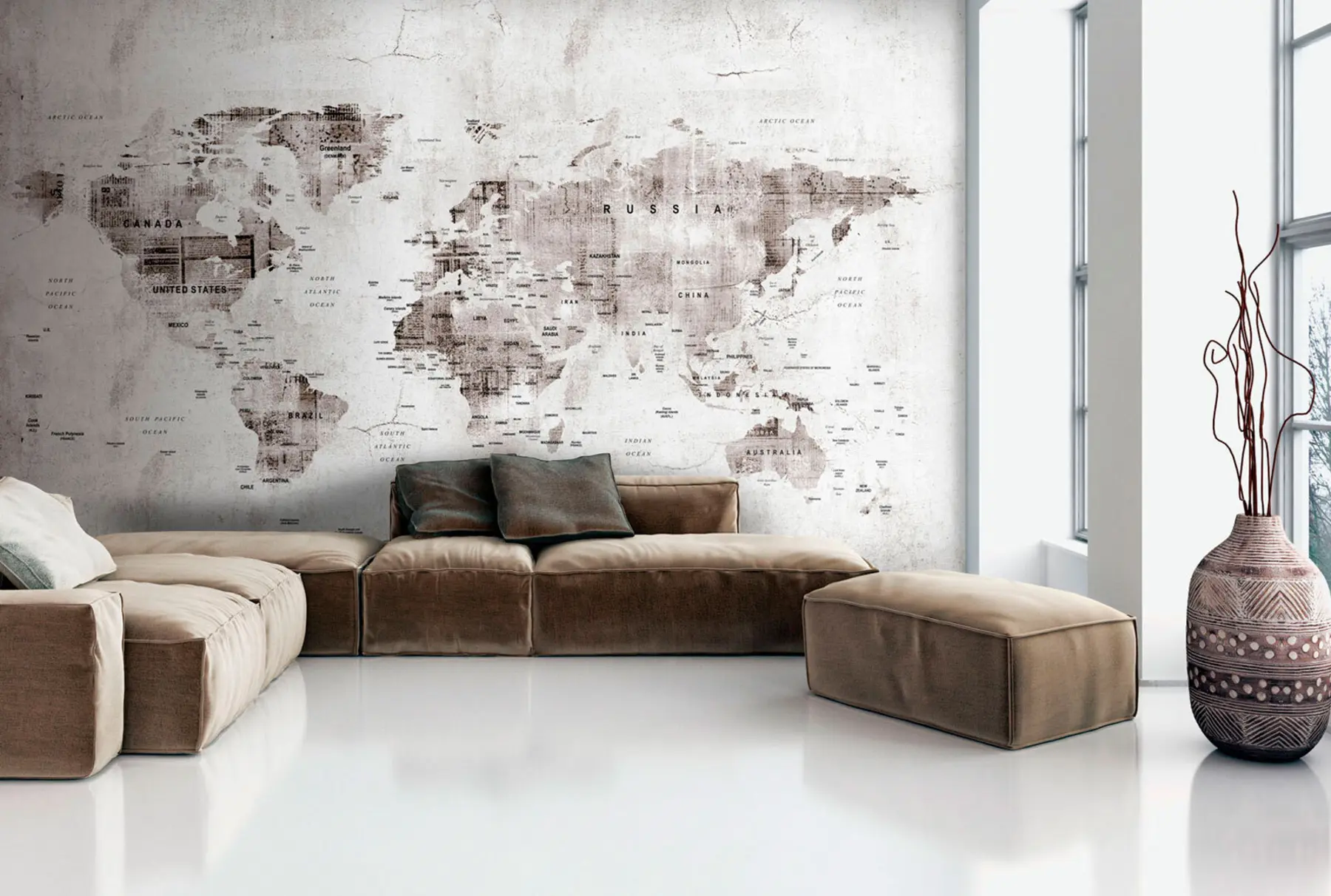 fototapet Hartă detaliată a lumii pe textură grunge de beton u95433