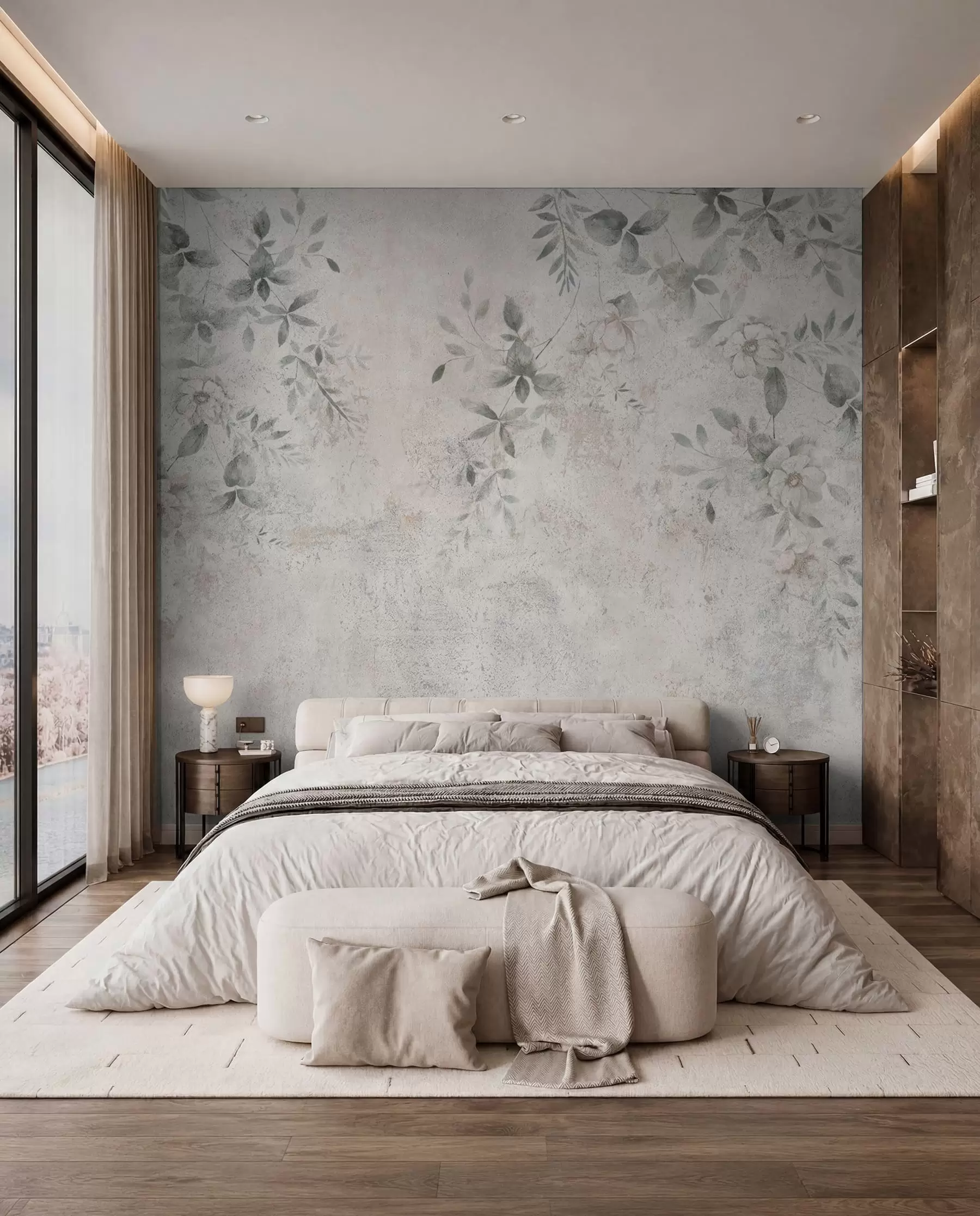 fototapet Flori cu ramuri pe beton grunge fundal minimalism u96140