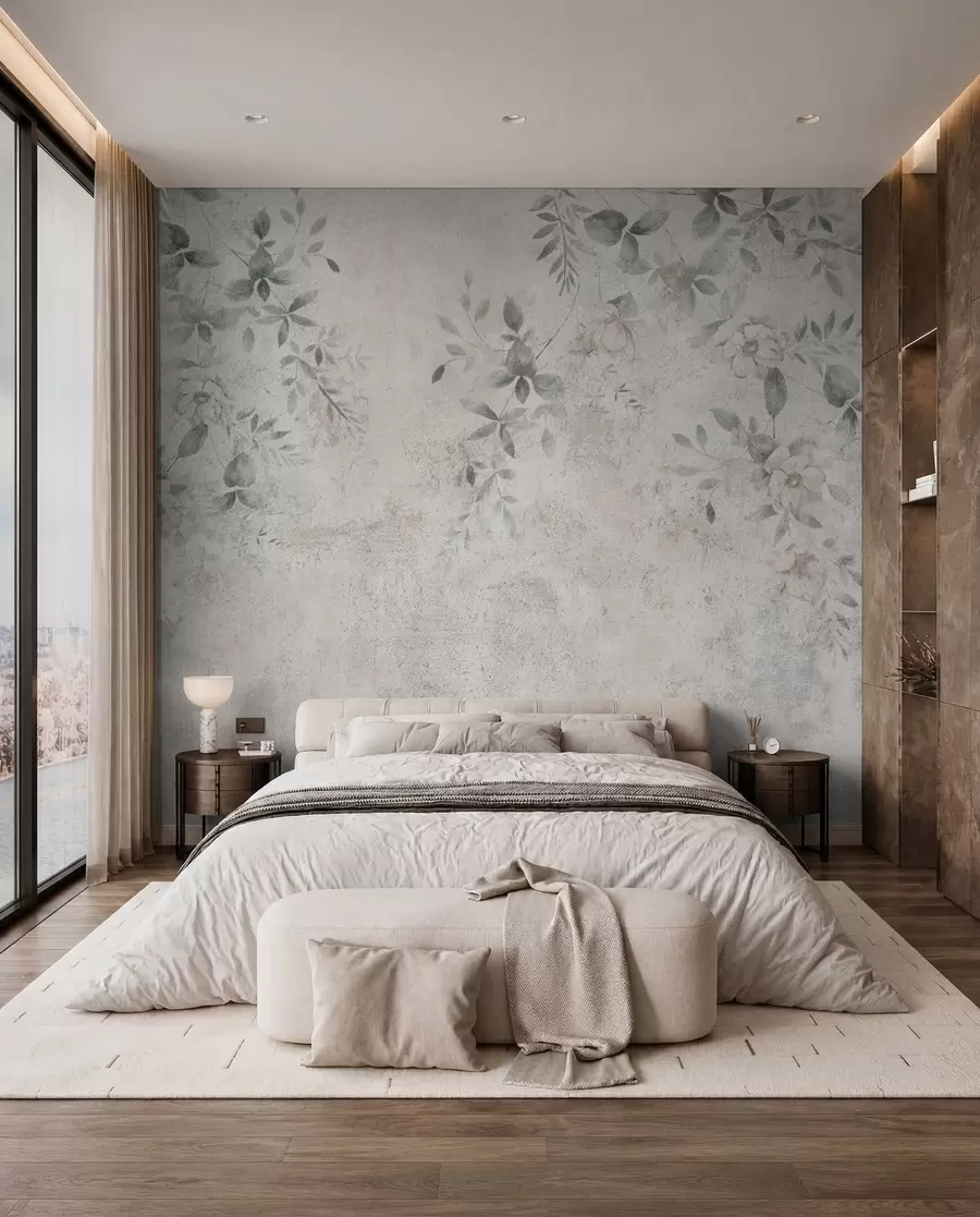 fototapet Flori cu ramuri pe beton grunge fundal minimalism u96140