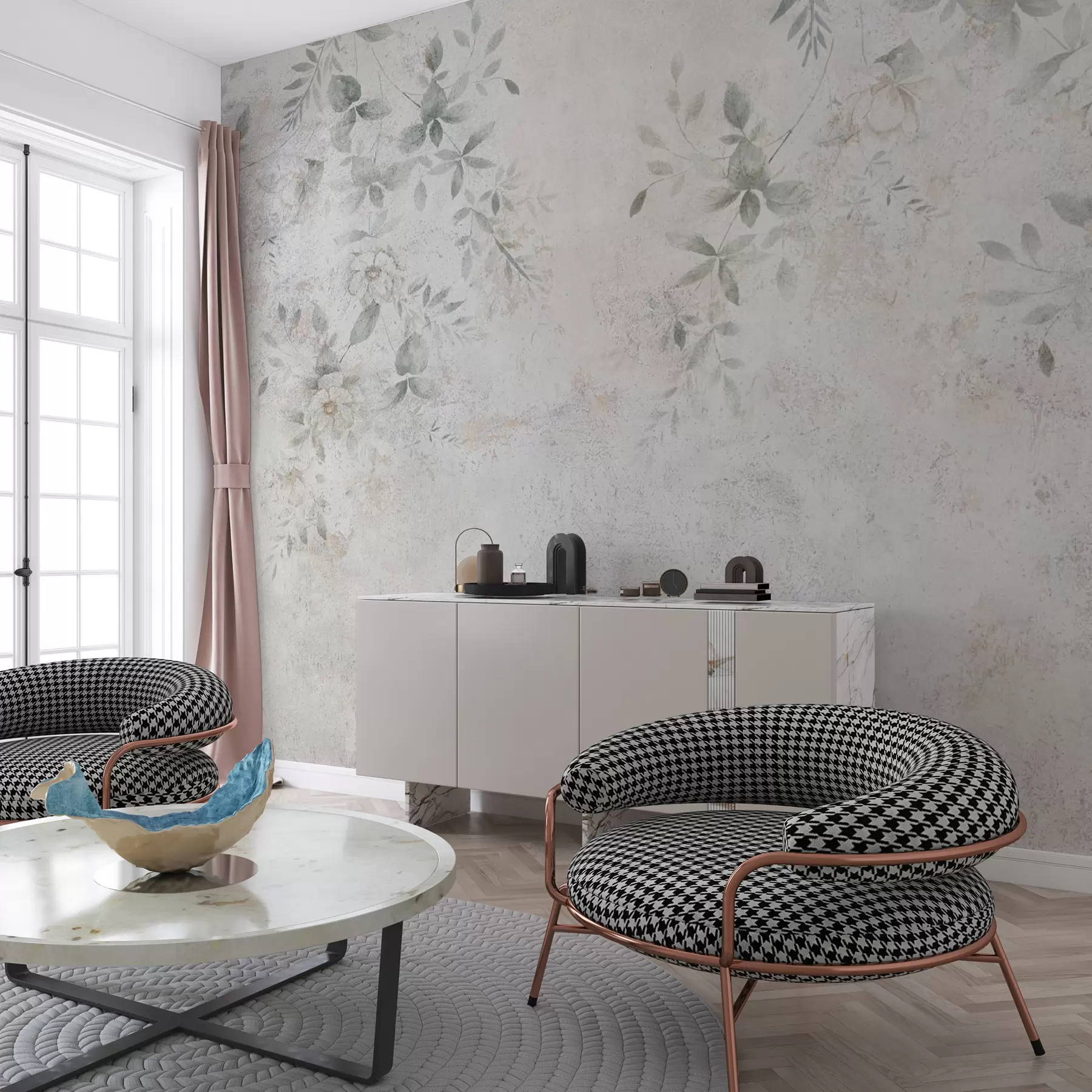 fototapet Flori cu ramuri pe beton grunge fundal minimalism u96140