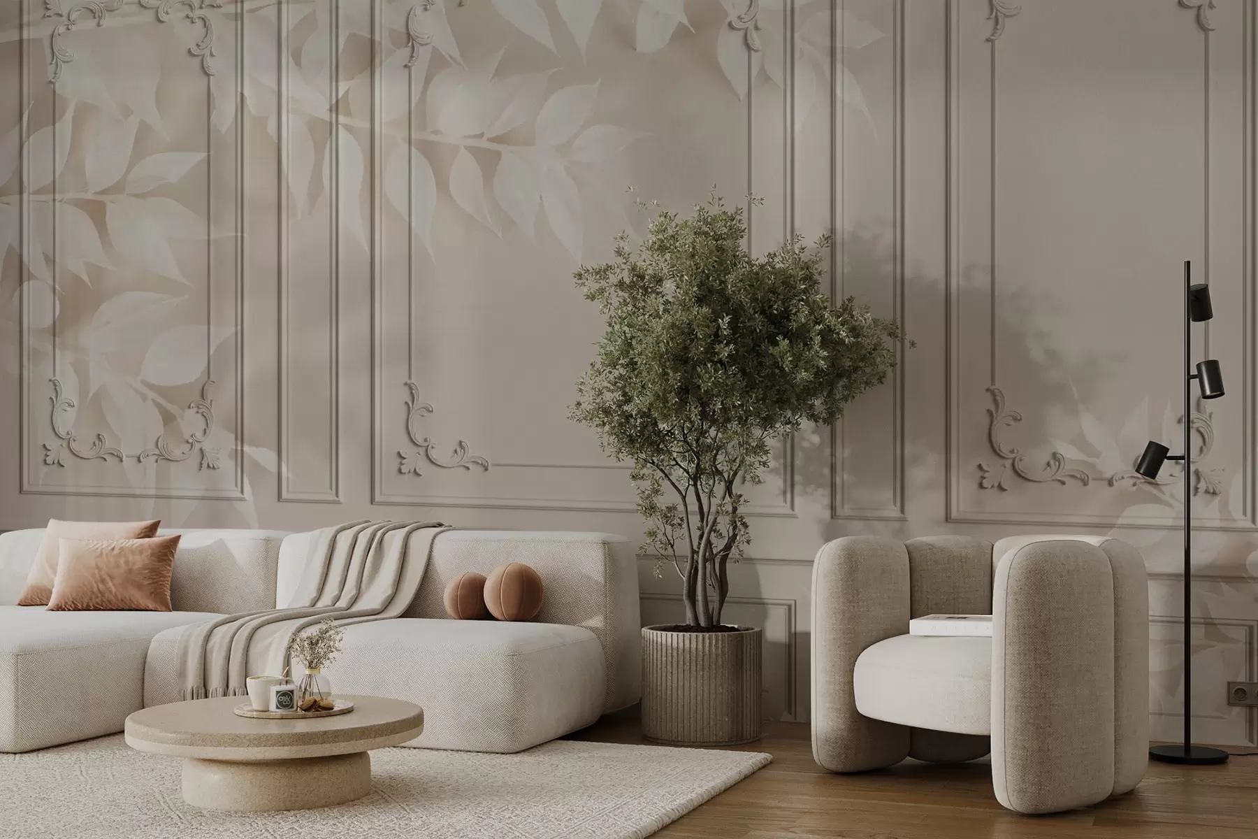 fototapet Panouri clasice englezești Boiserie cu frunze u96165