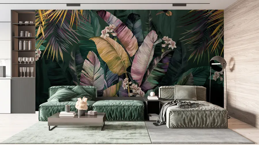 fototapet Banană colorată și frunze de palmier u94155