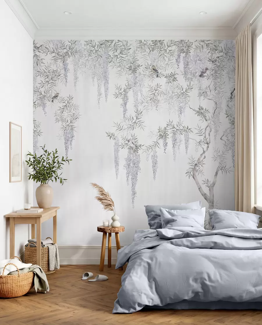 fototapet Flori de glicină, glicină, minimalism, monocrom, loft și stil japonez u96928