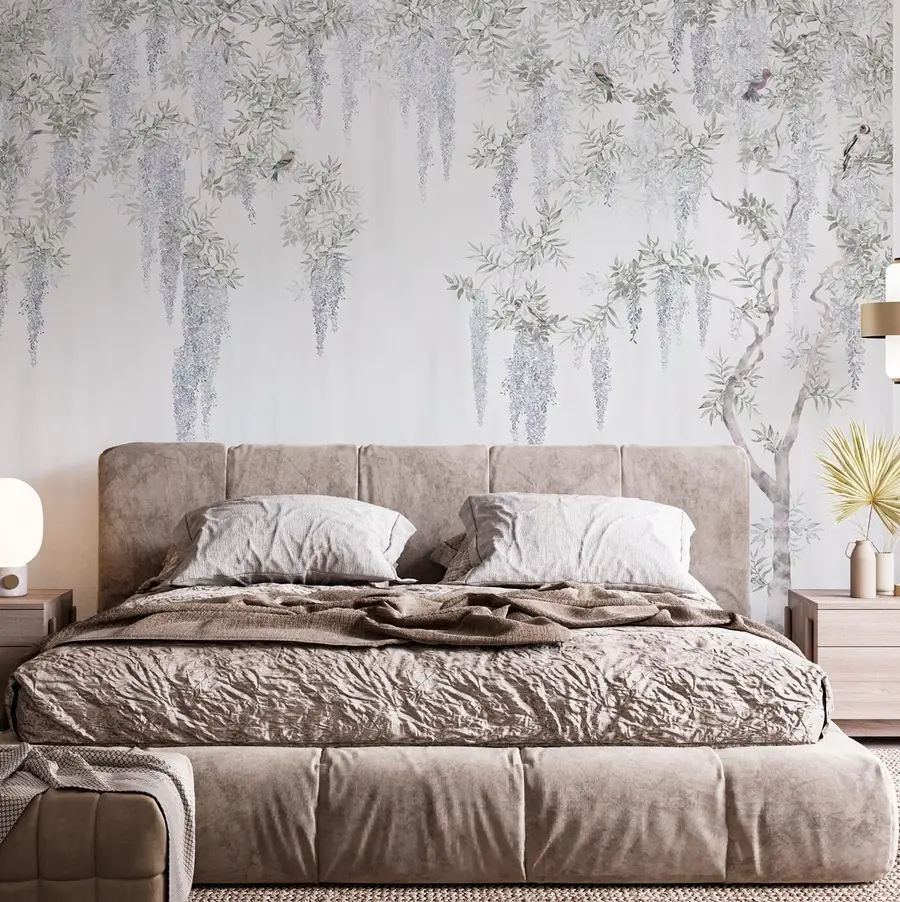 fototapet Flori de glicină, glicină, minimalism, monocrom, loft și stil japonez u96928