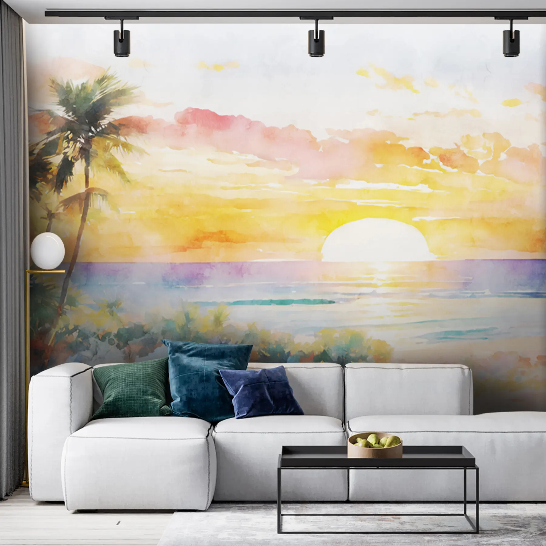 fototapet Palmieri și apus de soare pe plajă u97312