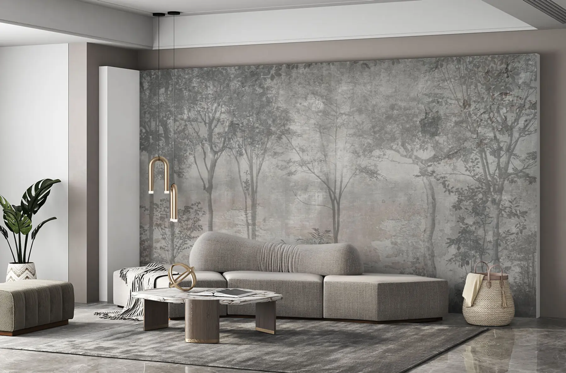 fototapet O pictură a unei păduri pe un perete de piatră u97401