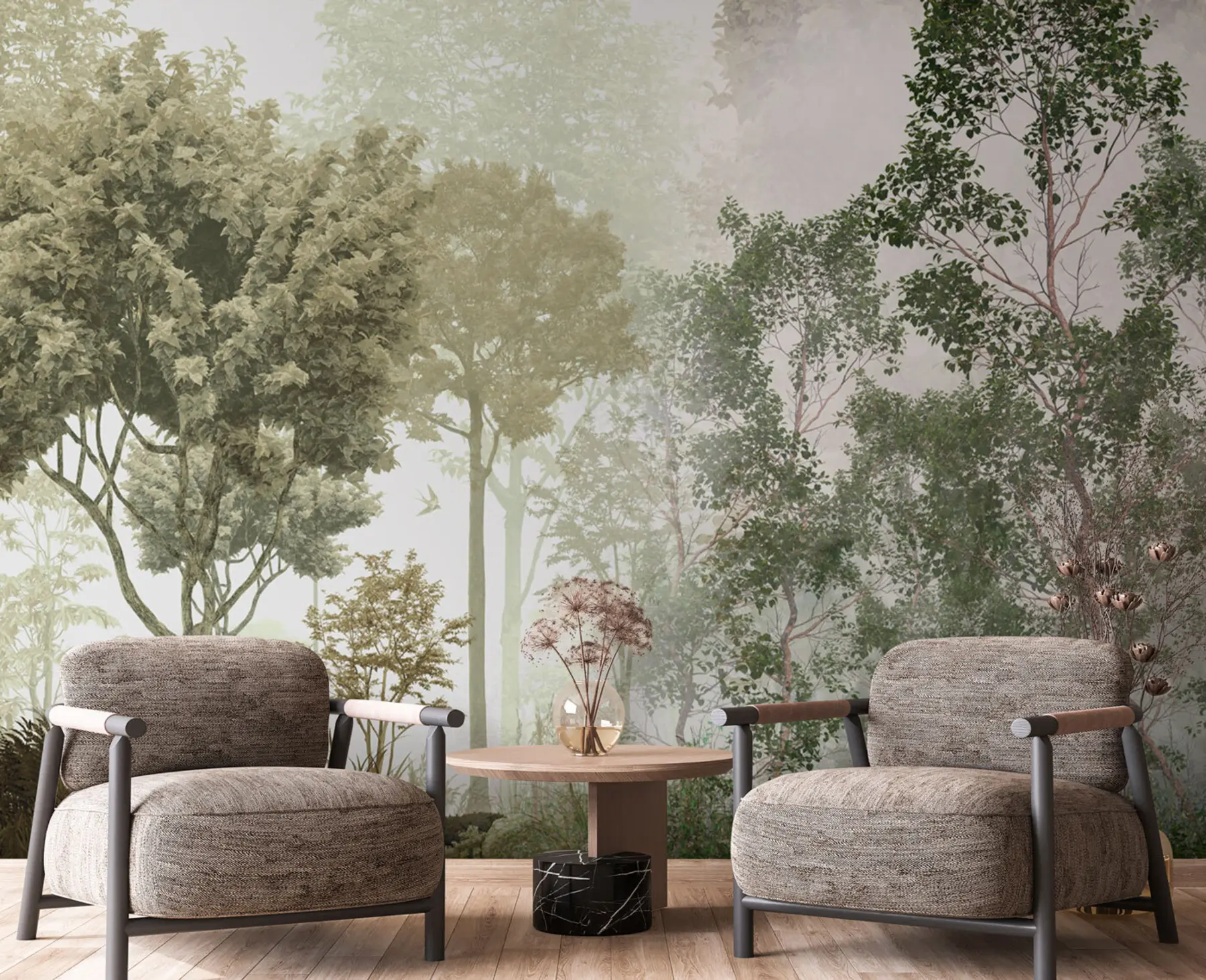 fototapet Copaci tropicali și frunze într-o pădure cețoasă u97402