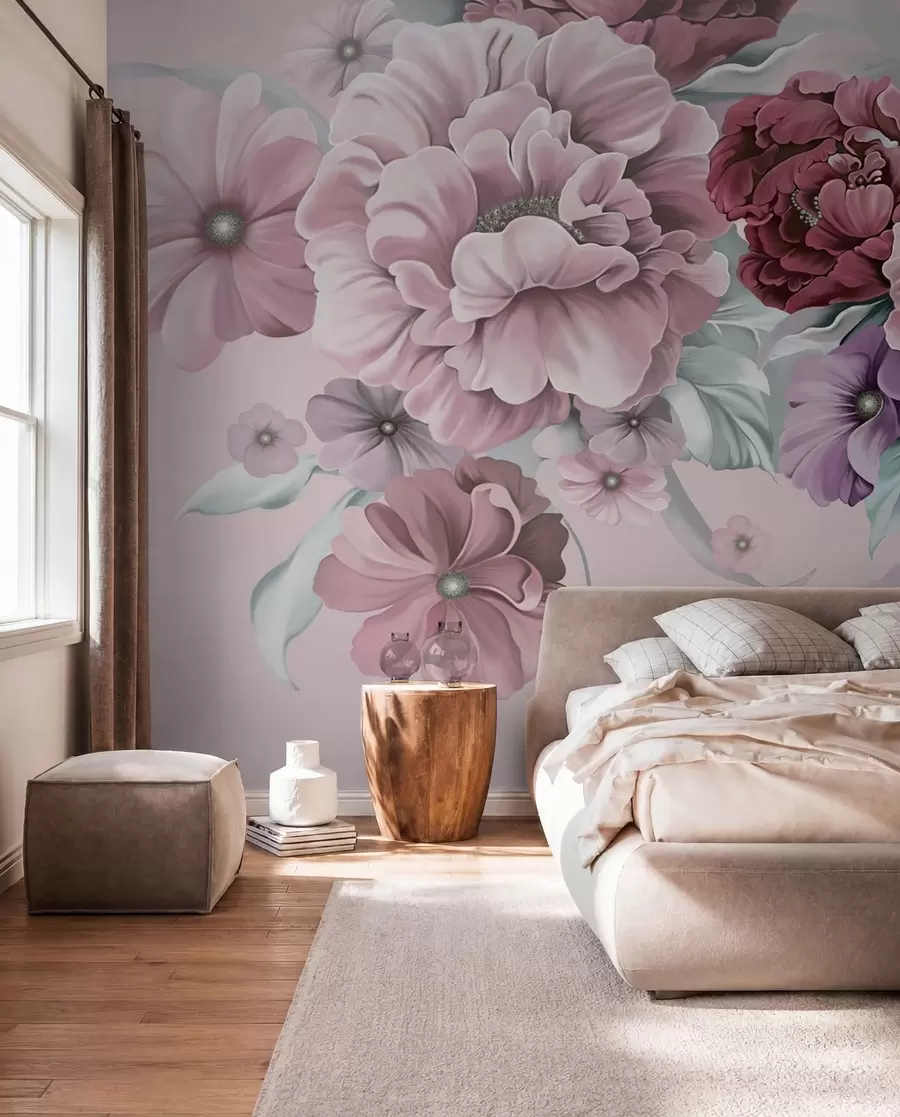 fototapet Delicate flori albastre în culori roz u59900v1