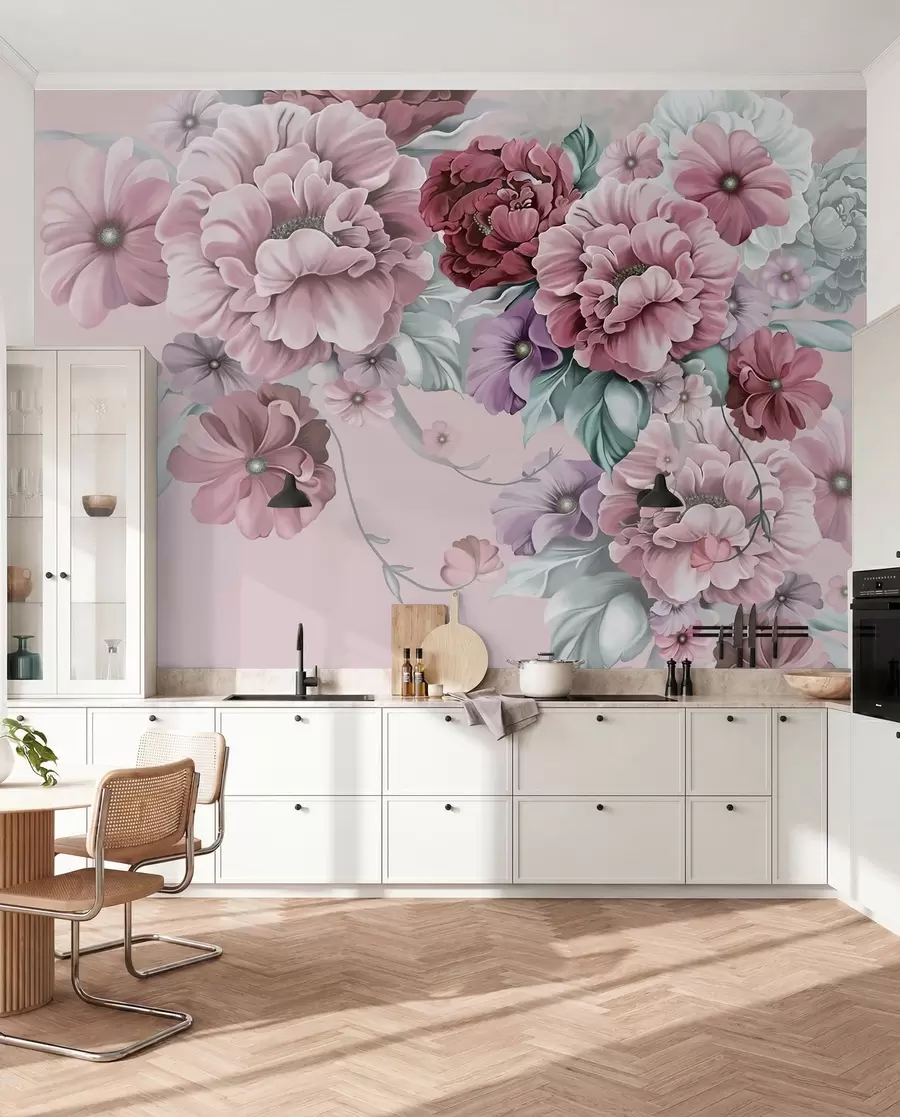 fototapet Delicate flori albastre în culori roz u59900v1