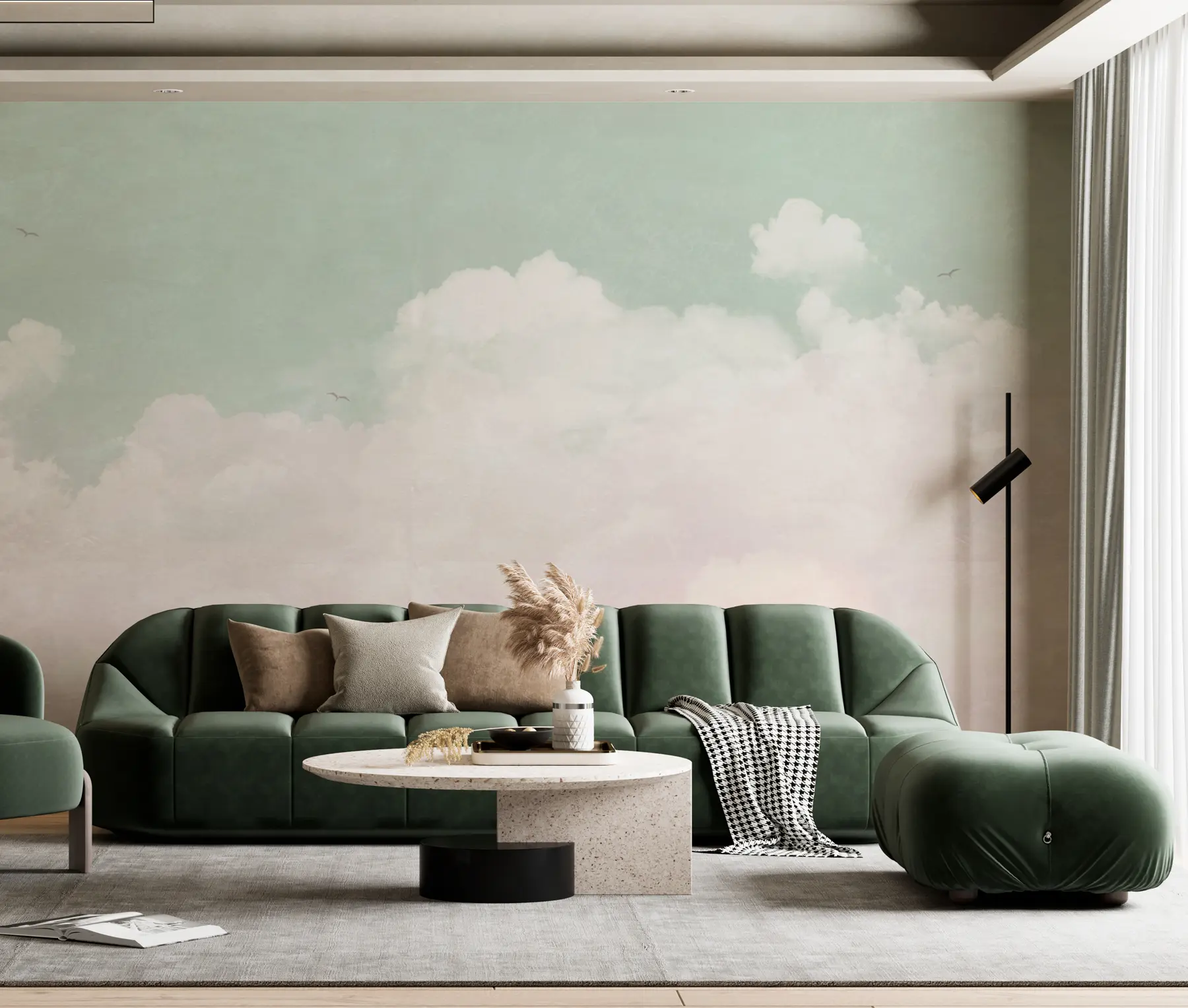 fototapet Vintage nori pe cer în verde u96783v2