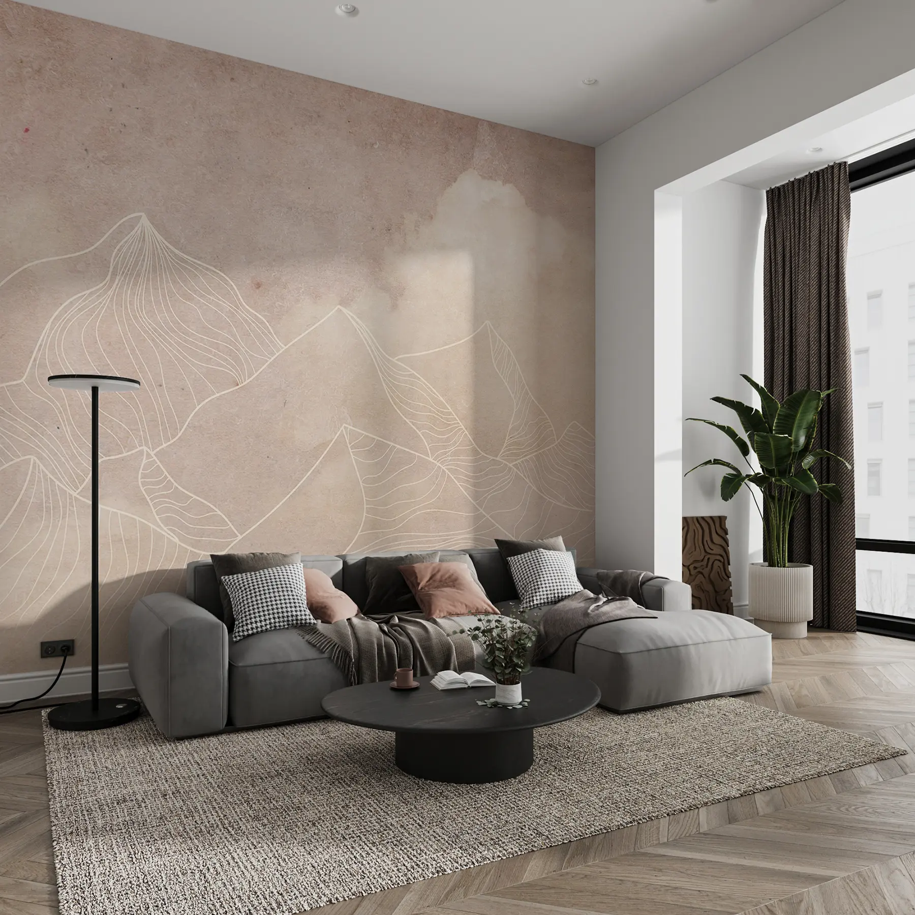 fototapet Textura Grunge cu munți abstracți, culoare bej, tema naturii Art u98839