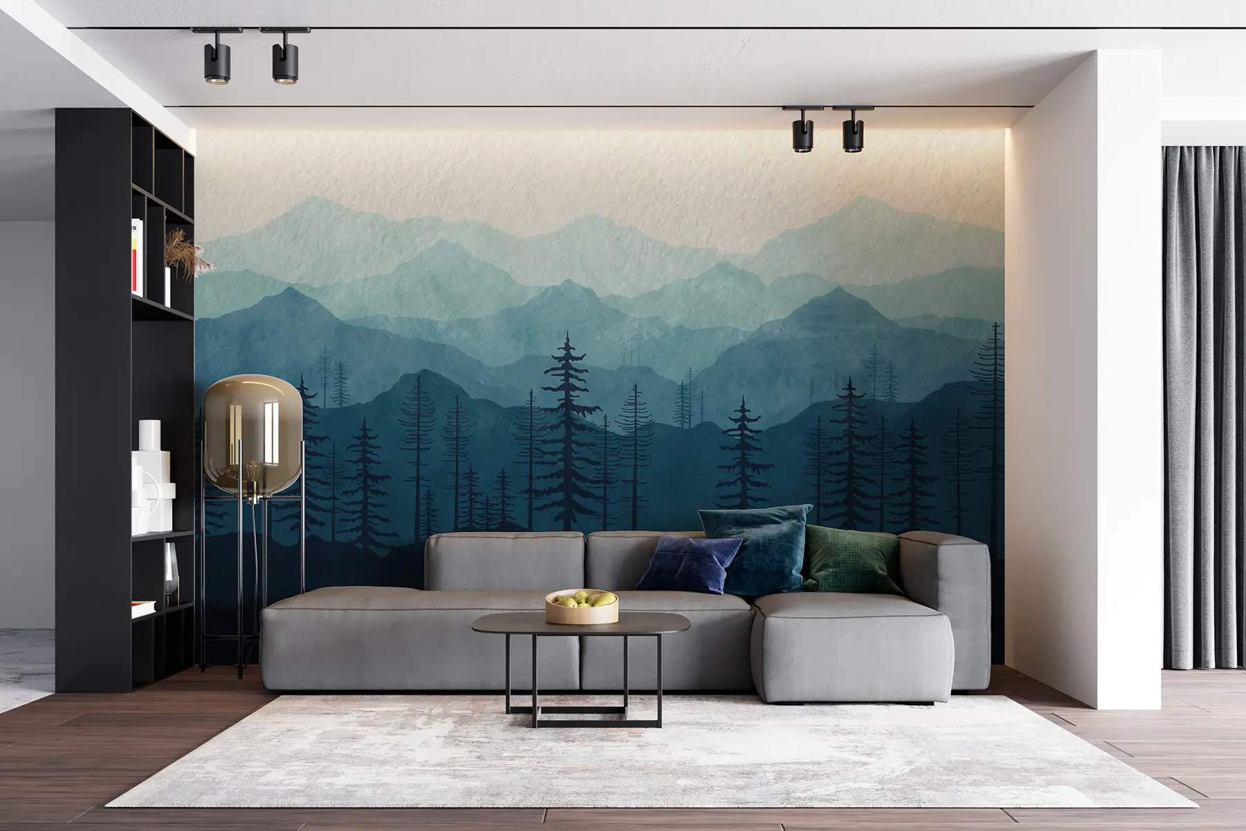 fototapet Munți de albastru monocrom cu textura acuarelă u98925