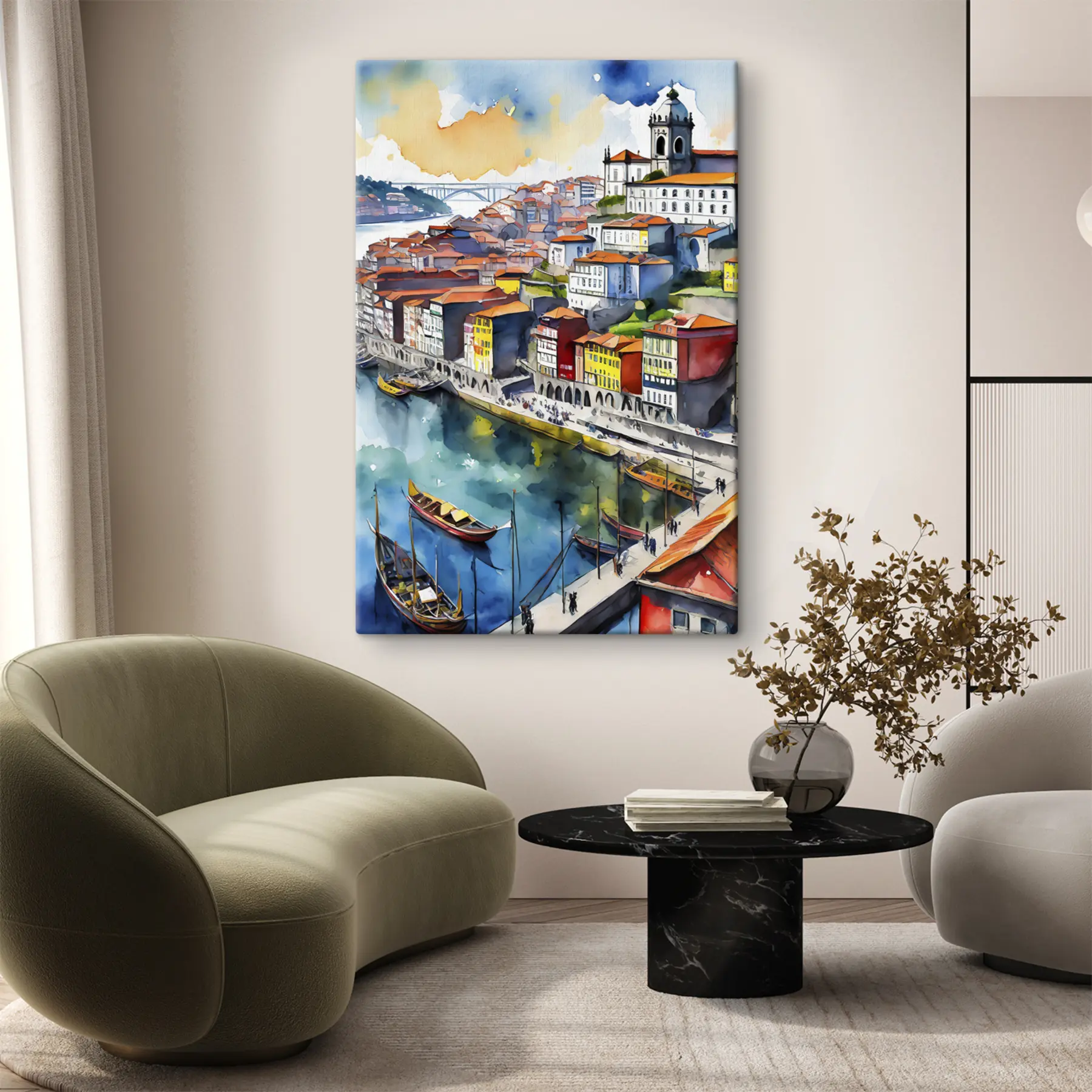 fototapet Portugalia oraș acuarelă, Porto, desen de arhitectură s36680