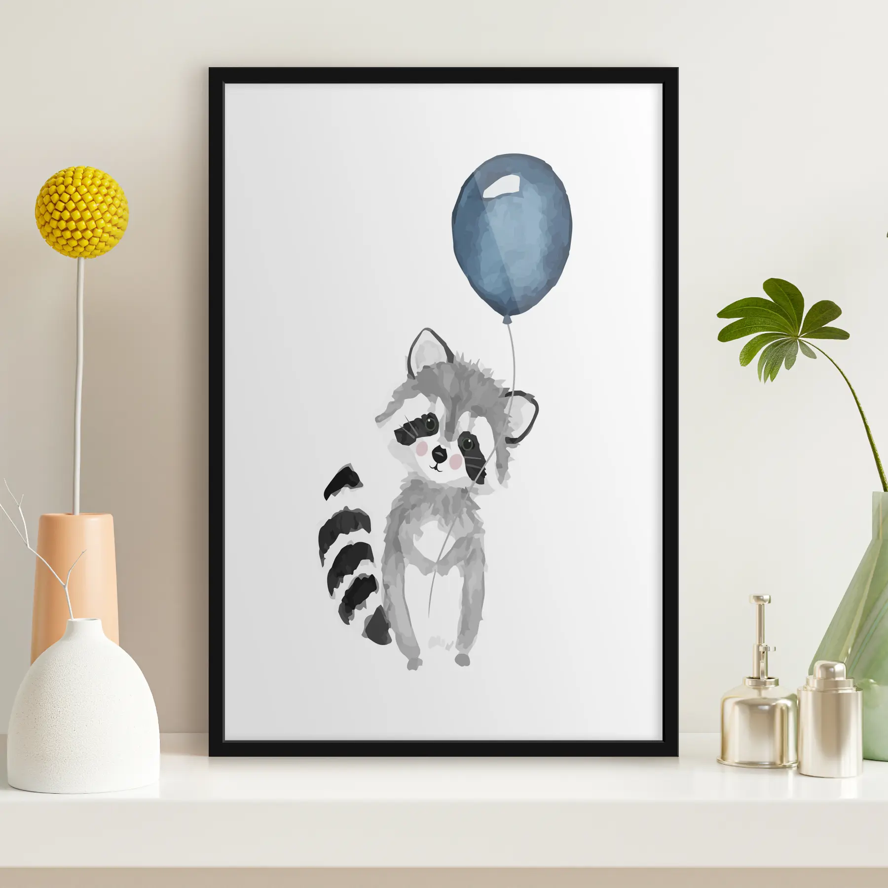 fototapet Micul raton câine de preerie Raccoon deține un balon albastru f33717