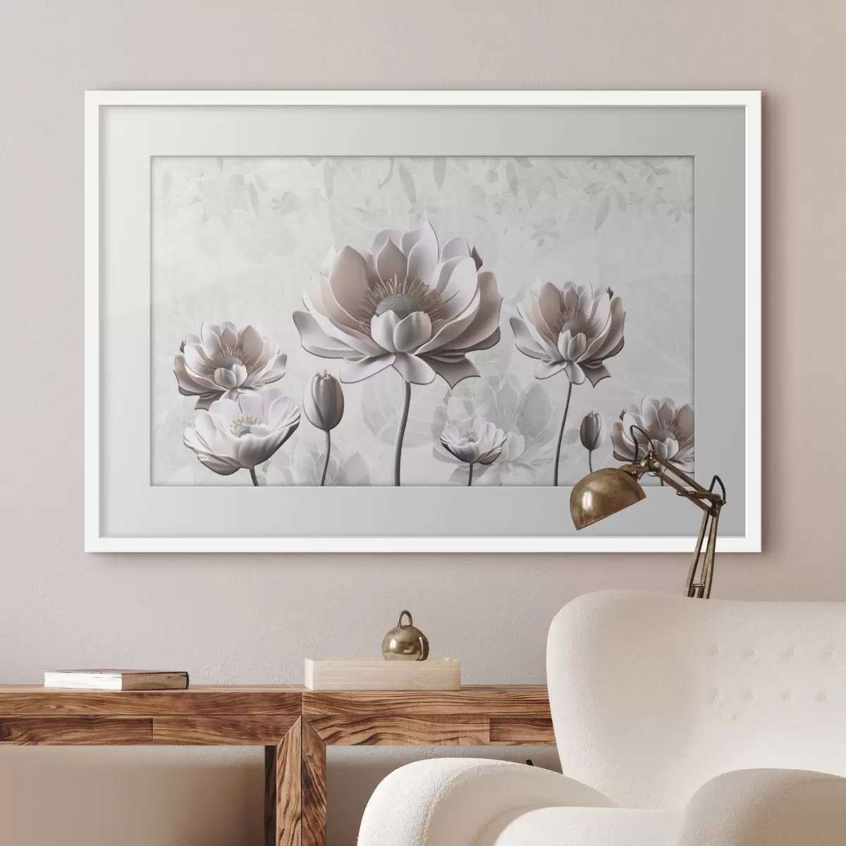 Poster Flori albe pe un fundal alb f35736