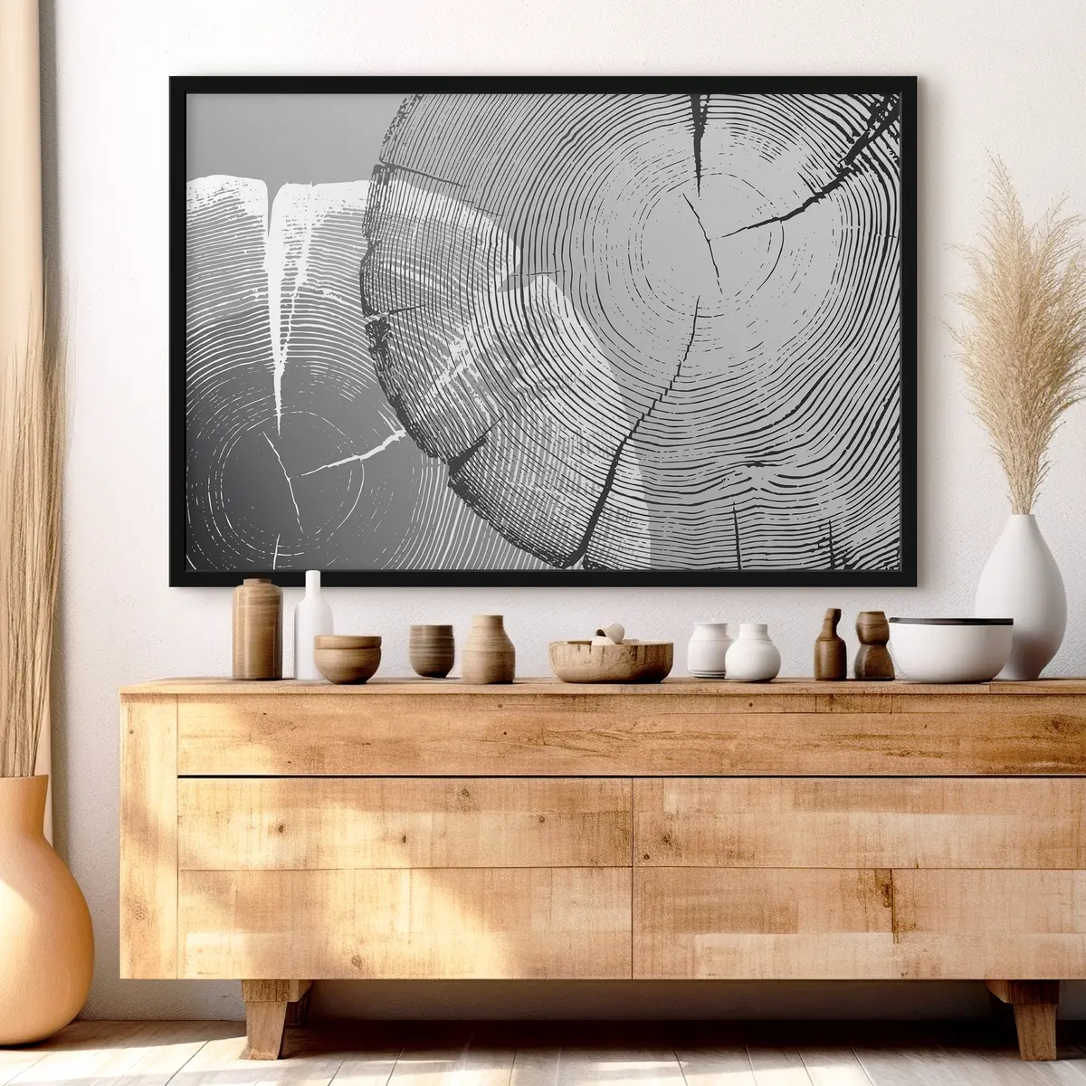 Poster Cercuri albe și negre tăiate din lemn f35994