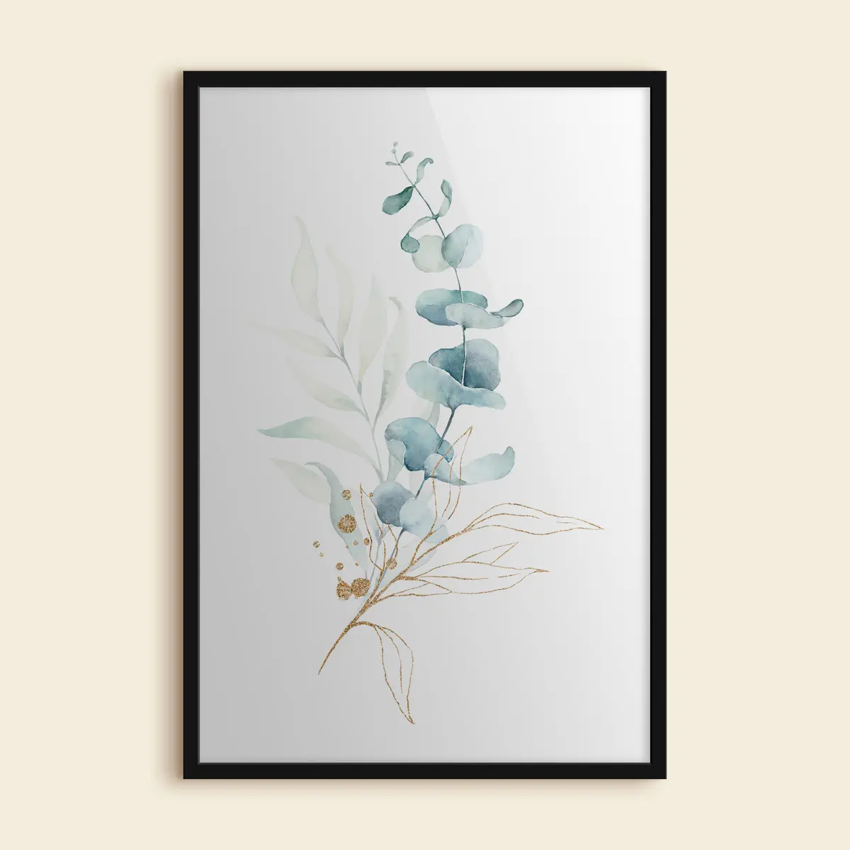 Poster desen abstract acuarelă abstractă de o ramură cu frunze albastre f36139