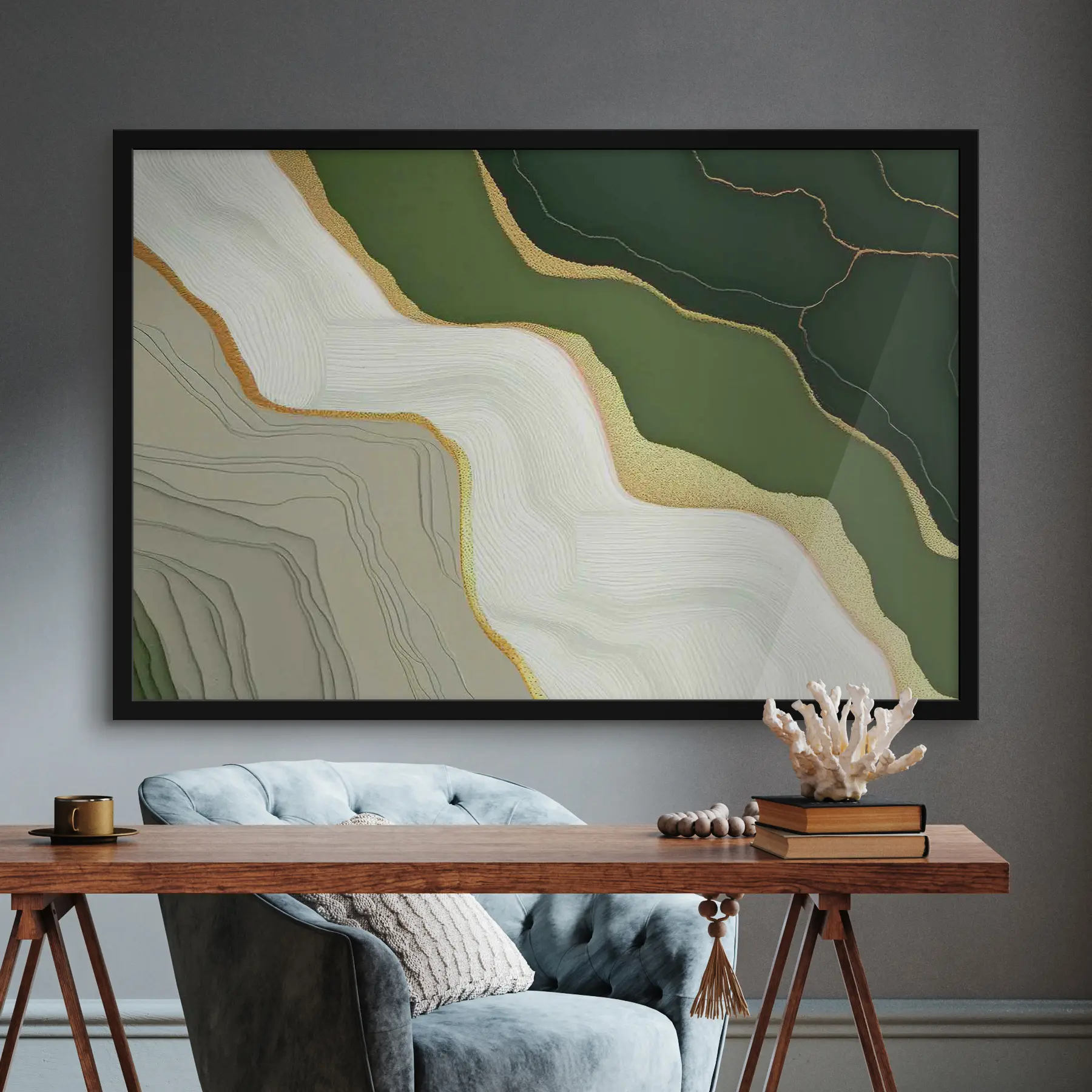 fototapet Abstractizare în ulei cu vopsele negre, albe, verzi și gri f35427