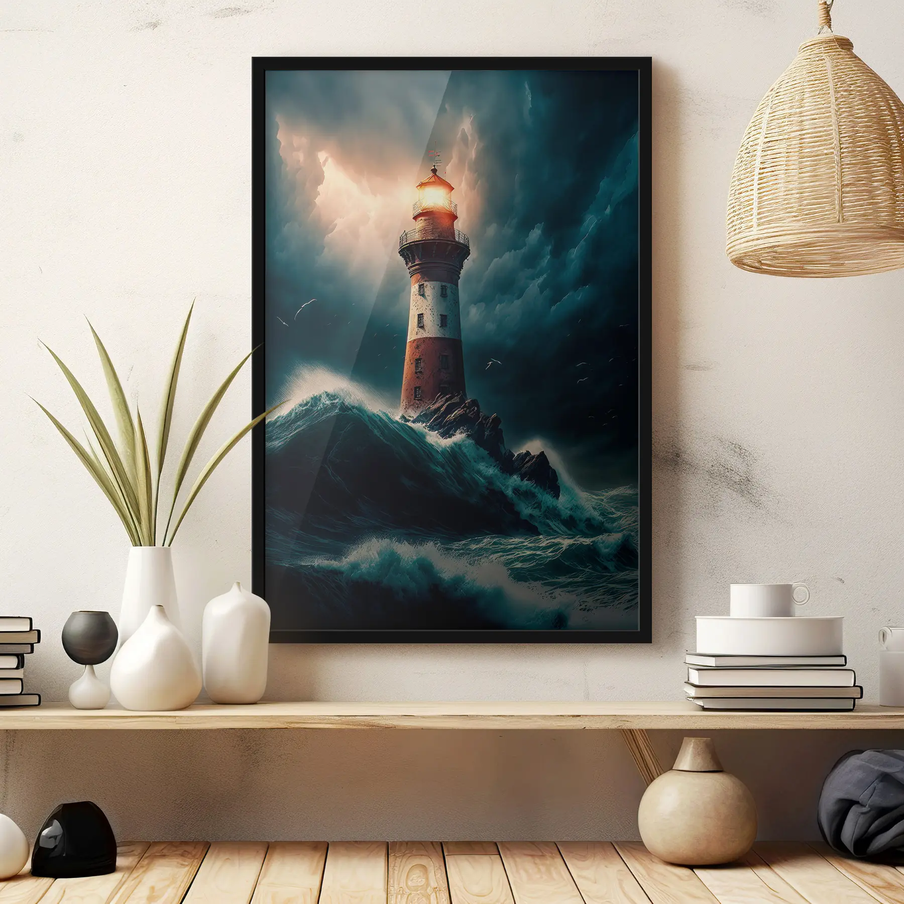 Tablouri Un far pitoresc pe o insulă singuratică în timpul unei furtuni. f35349