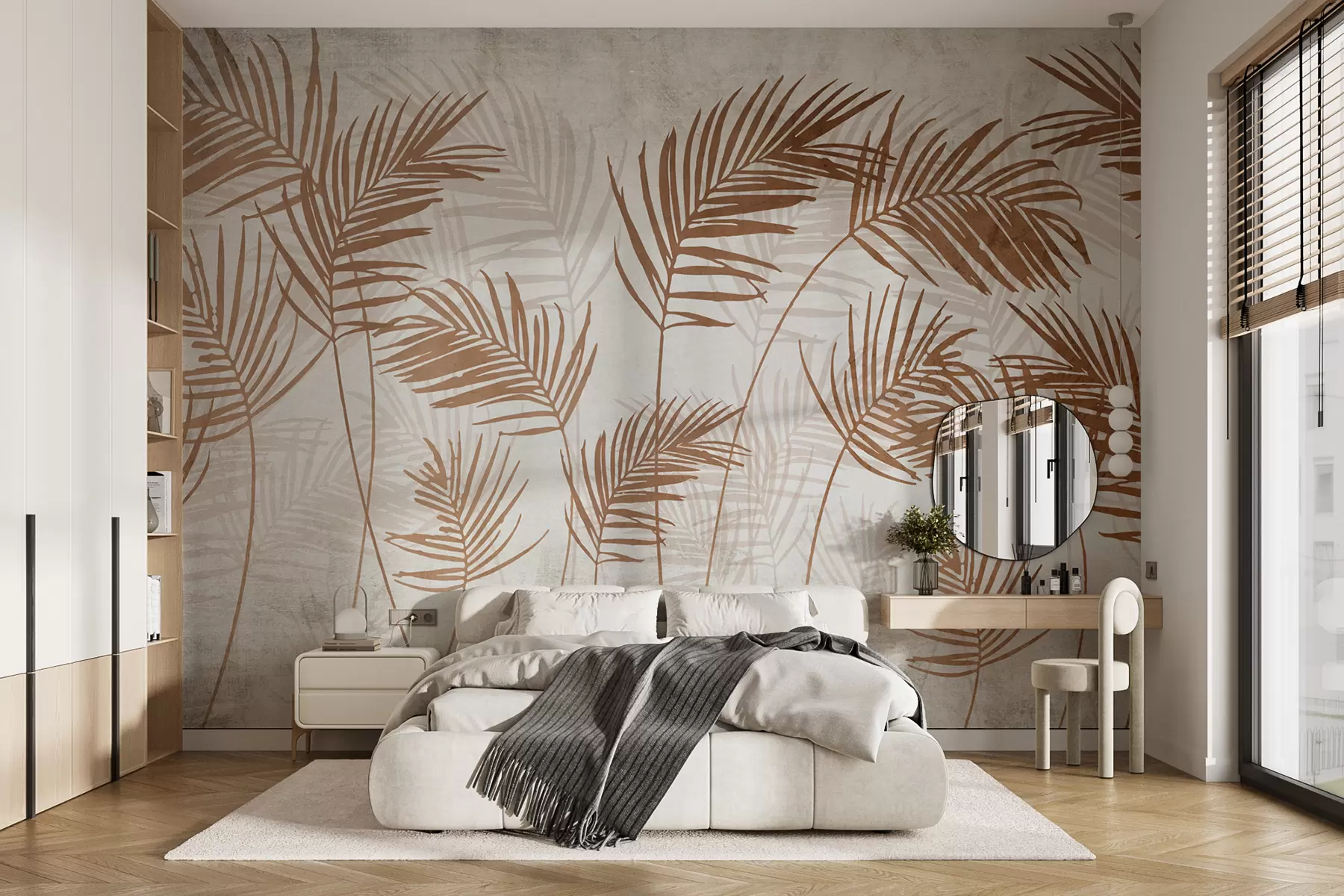 fototapet Design tapet cu copaci tropicali și frunze în pădurea cețoasă u98974