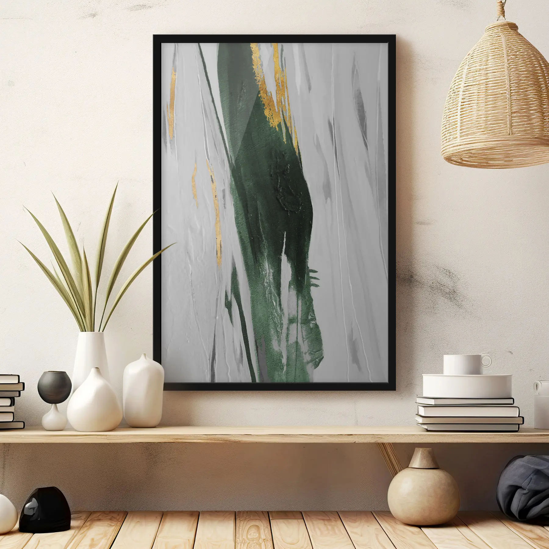 Tablouri Picturi de vopsea galbenă, albă și verde f03993