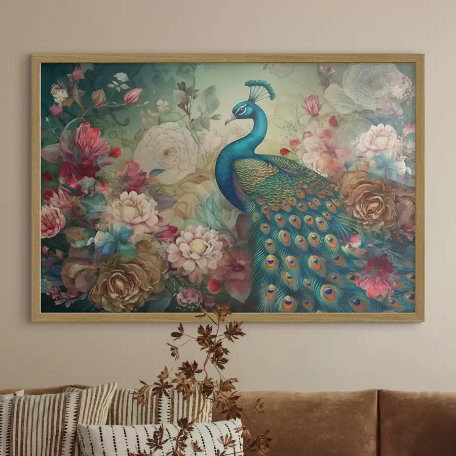 fototapet Peacock în flori în stil vintage f34869