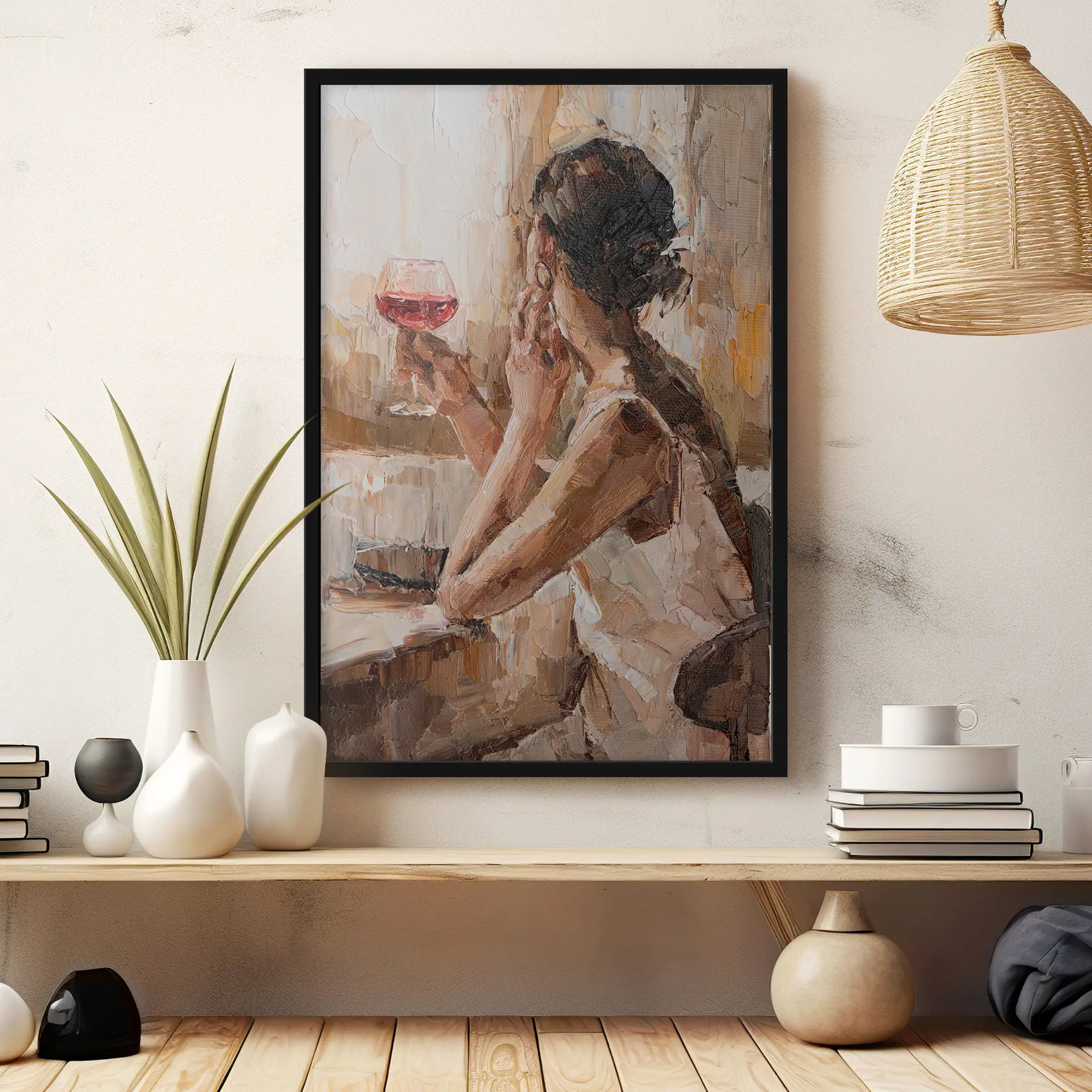 Tablouri Pictură în ulei a unei femei tinere care ține un pahar de vin f34590