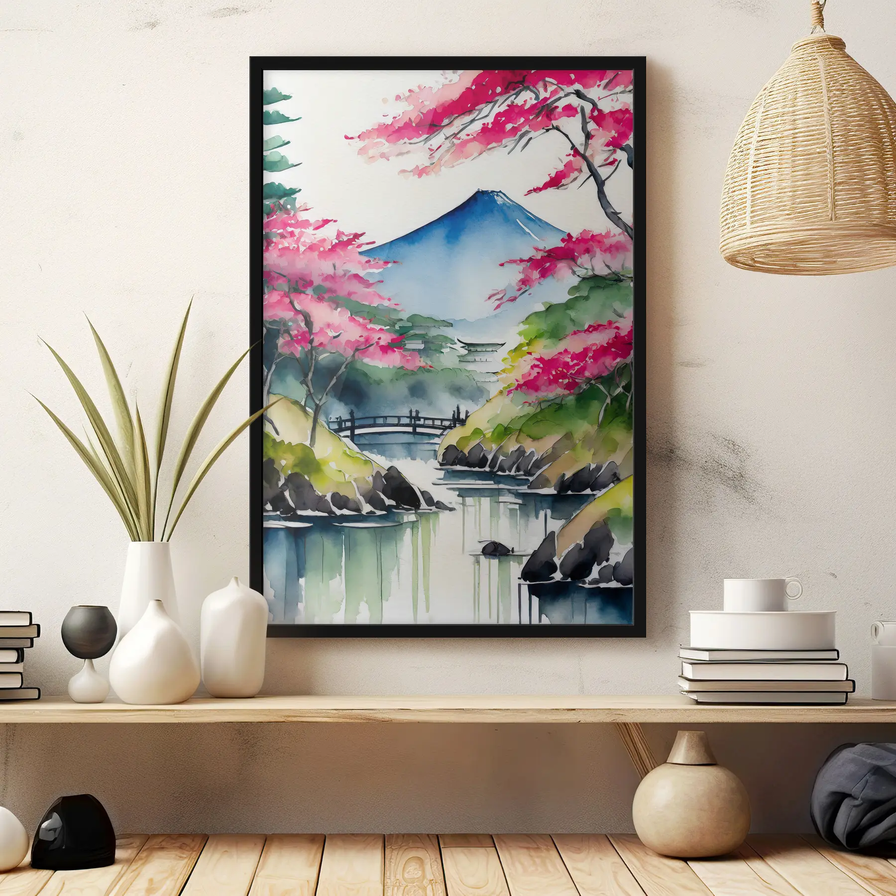 fototapet Acuarelă Japonia, sakura, munți f36691