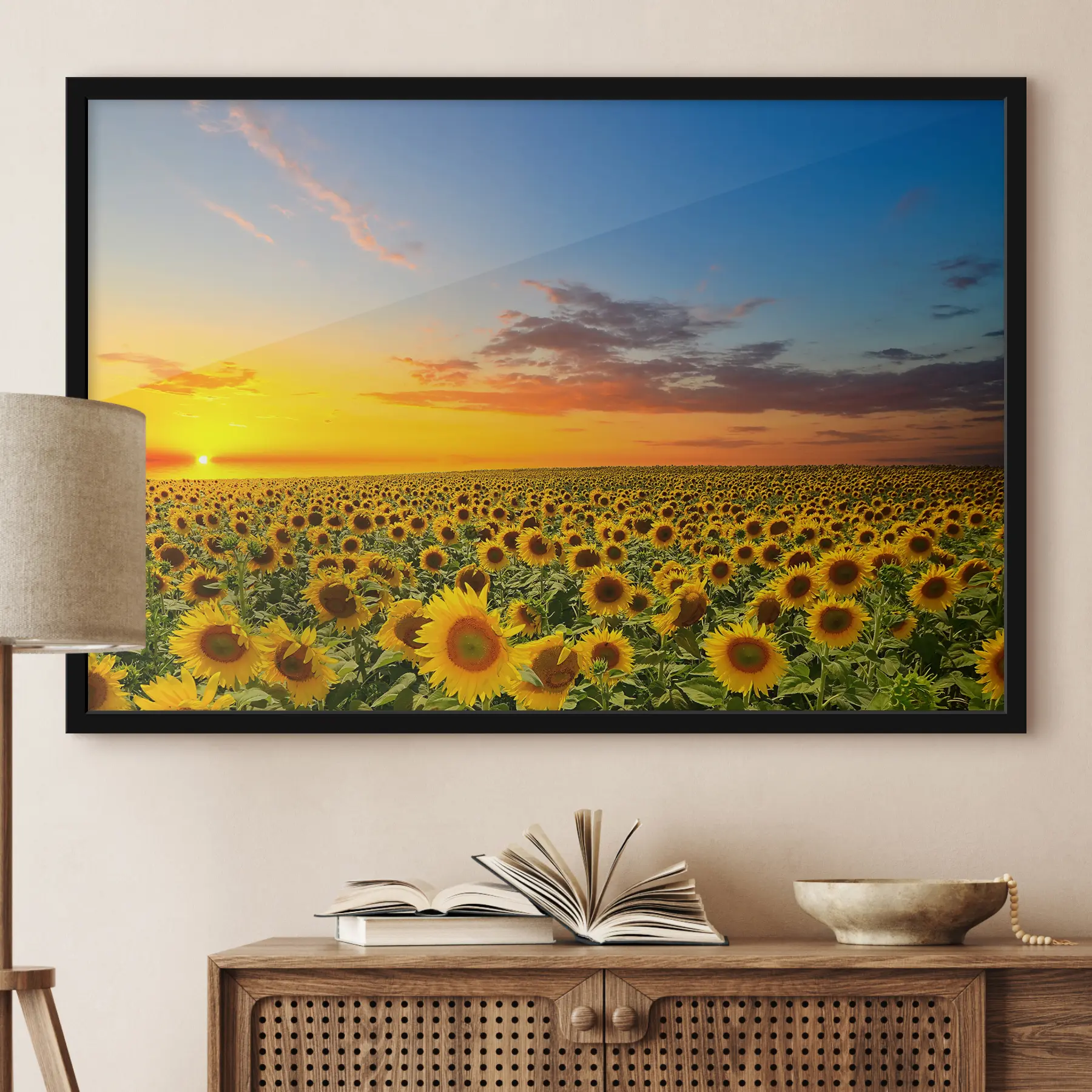 fototapet Zori de zi într-un câmp de floarea-soarelui f05429