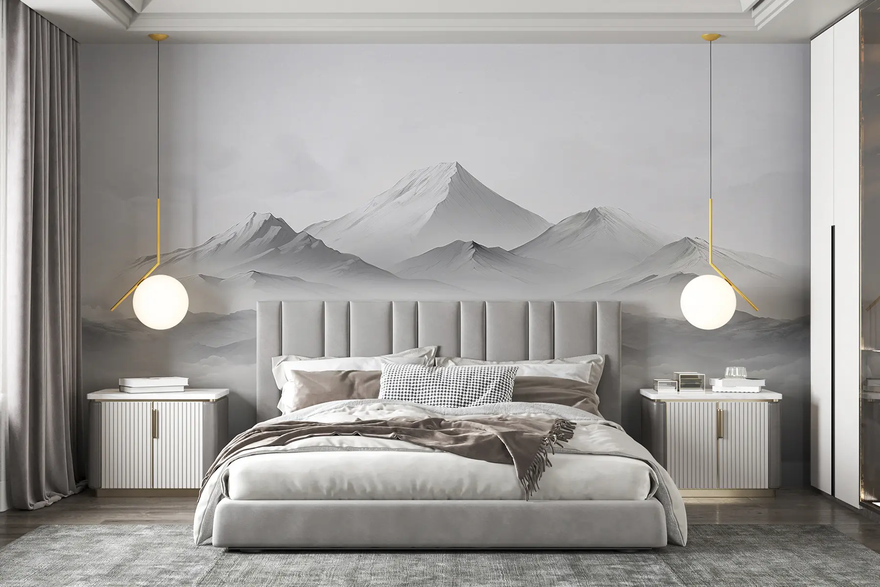 fototapet Munți în nori, ceață, culoare gri, peisaj u99458