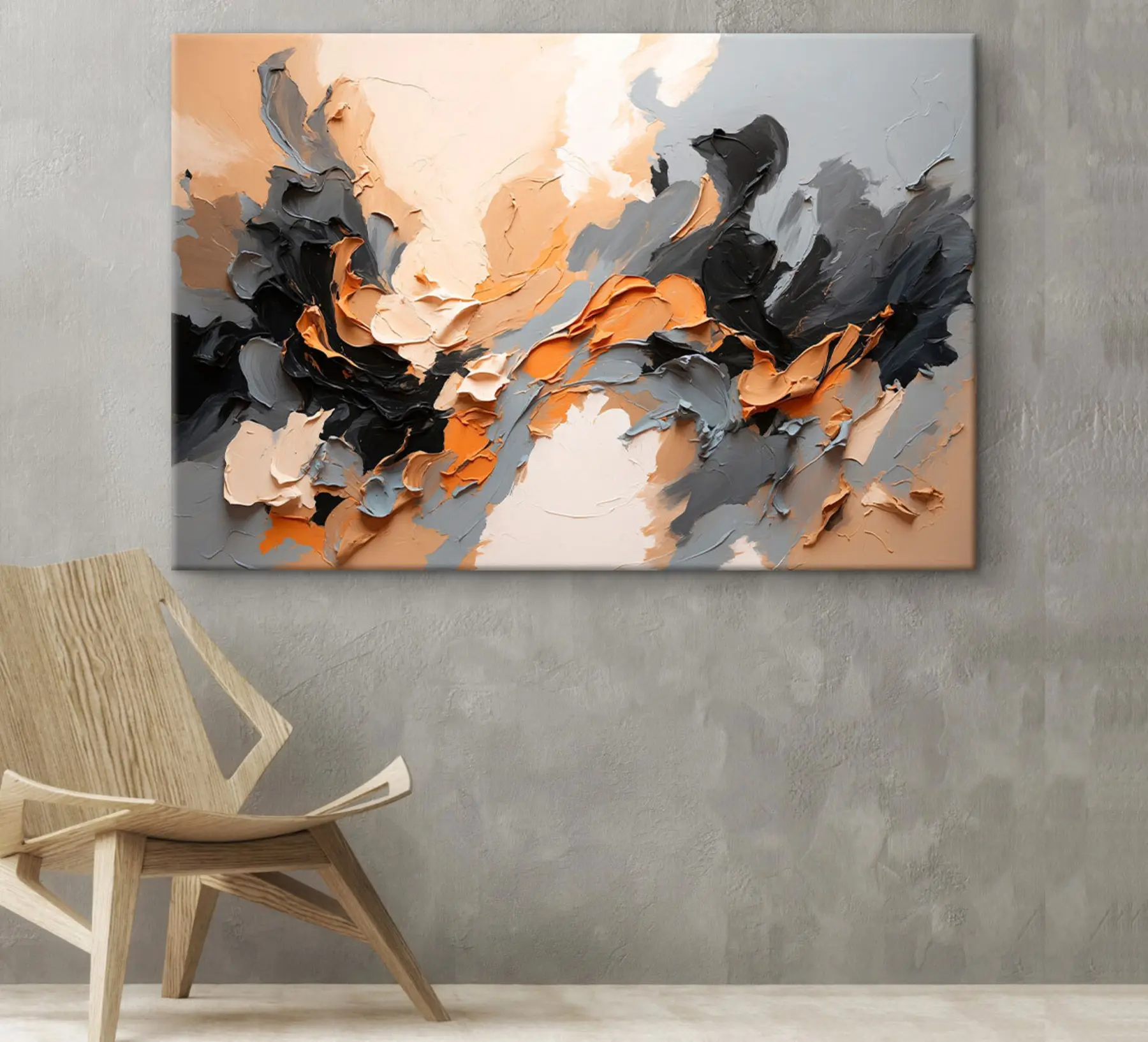 Tablouri Pictură abstractă în ulei în culorile negru, albastru și bej s37328