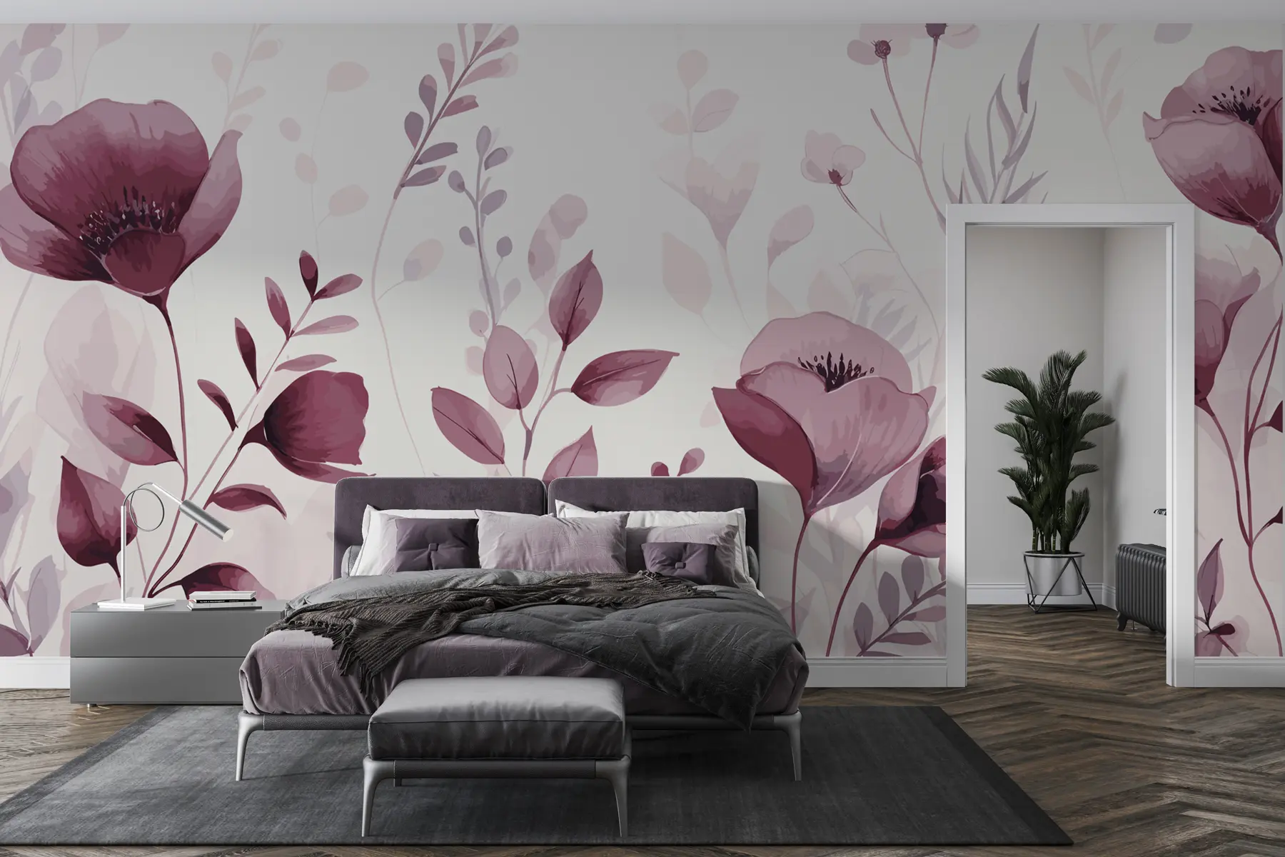 fototapet Flori roz pe fundal alb u99558