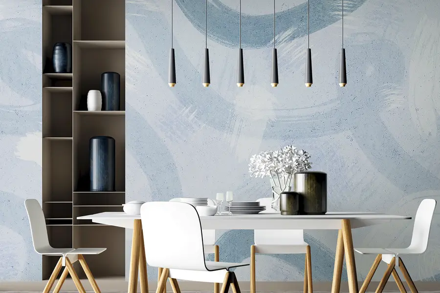 fototapet Lovituri de perie, model abstract desenat manual, culori albastre u99656v1